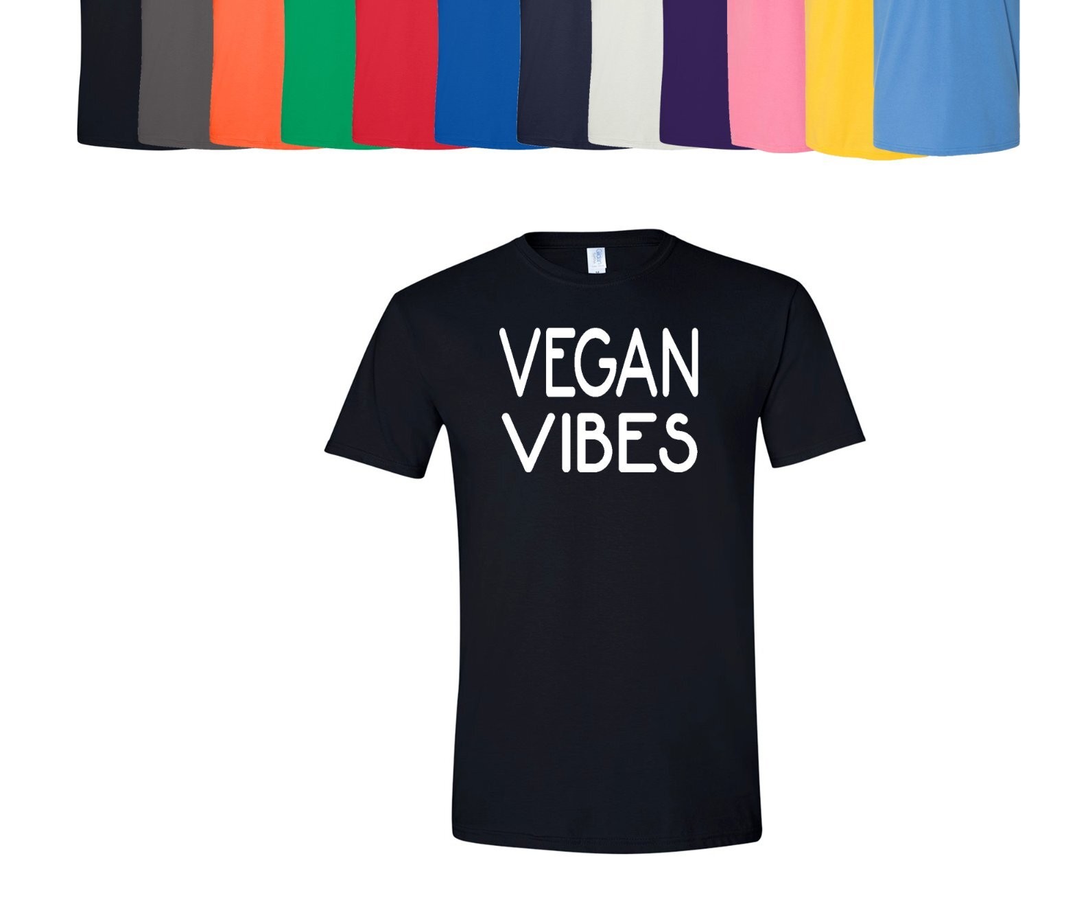 Vegan Vibes T-Shirt Vegetarian Women Men Many Colors Soft Cotton Tee Size S-3XL