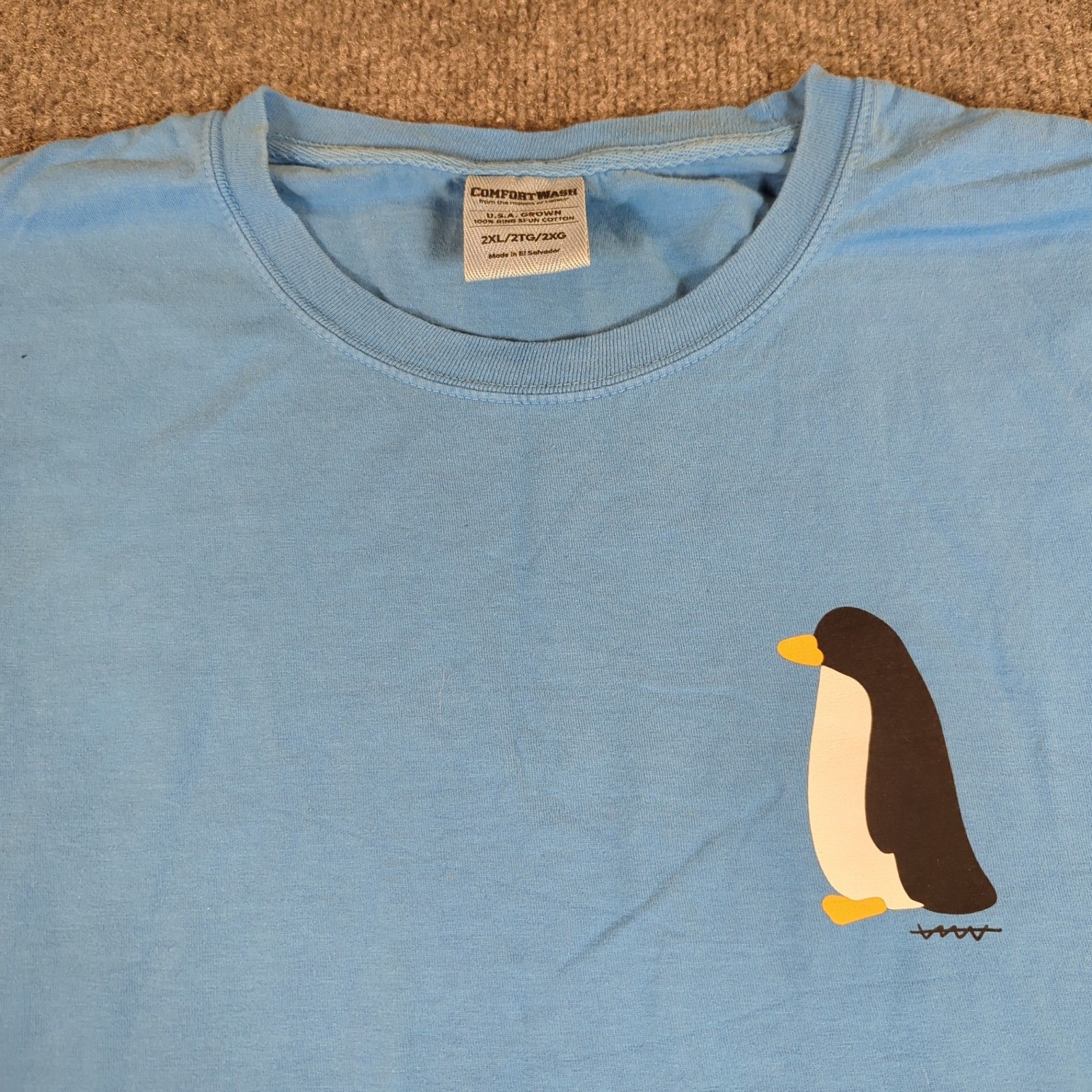 ComfortWash Hanes Mens 2XL Blue Penguin Graphic Ring Spun Cotton T-Shirt #2786