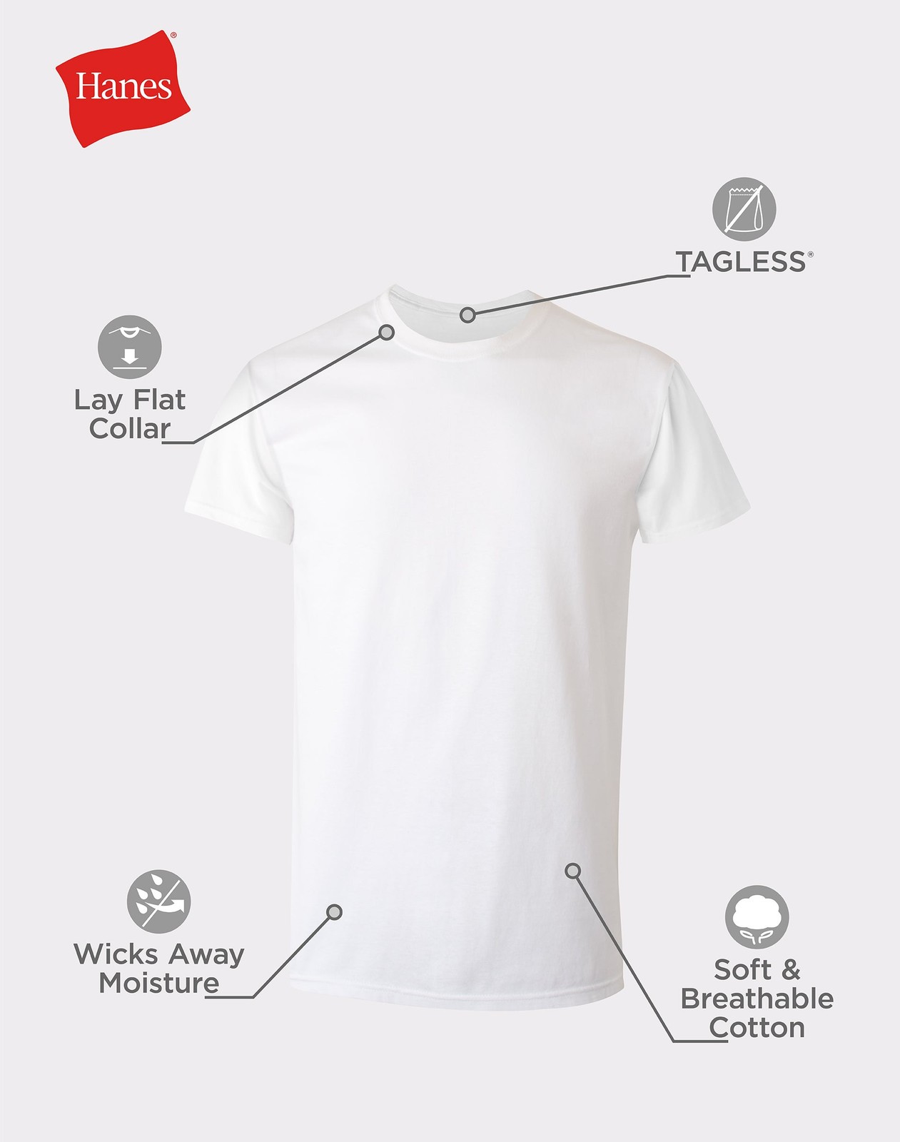 Hanes Men’s White Crewneck T-Shirt 6-Pack Undershirt Tee TAGLESS FreshIQ Comfort