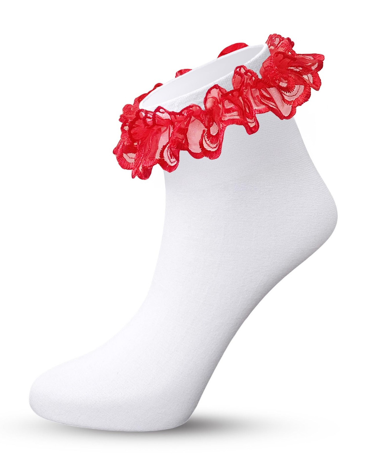 Womens Ruffle Socks Nylon Lace Frilly Ankle Socks Elegant Cotton Hosiery