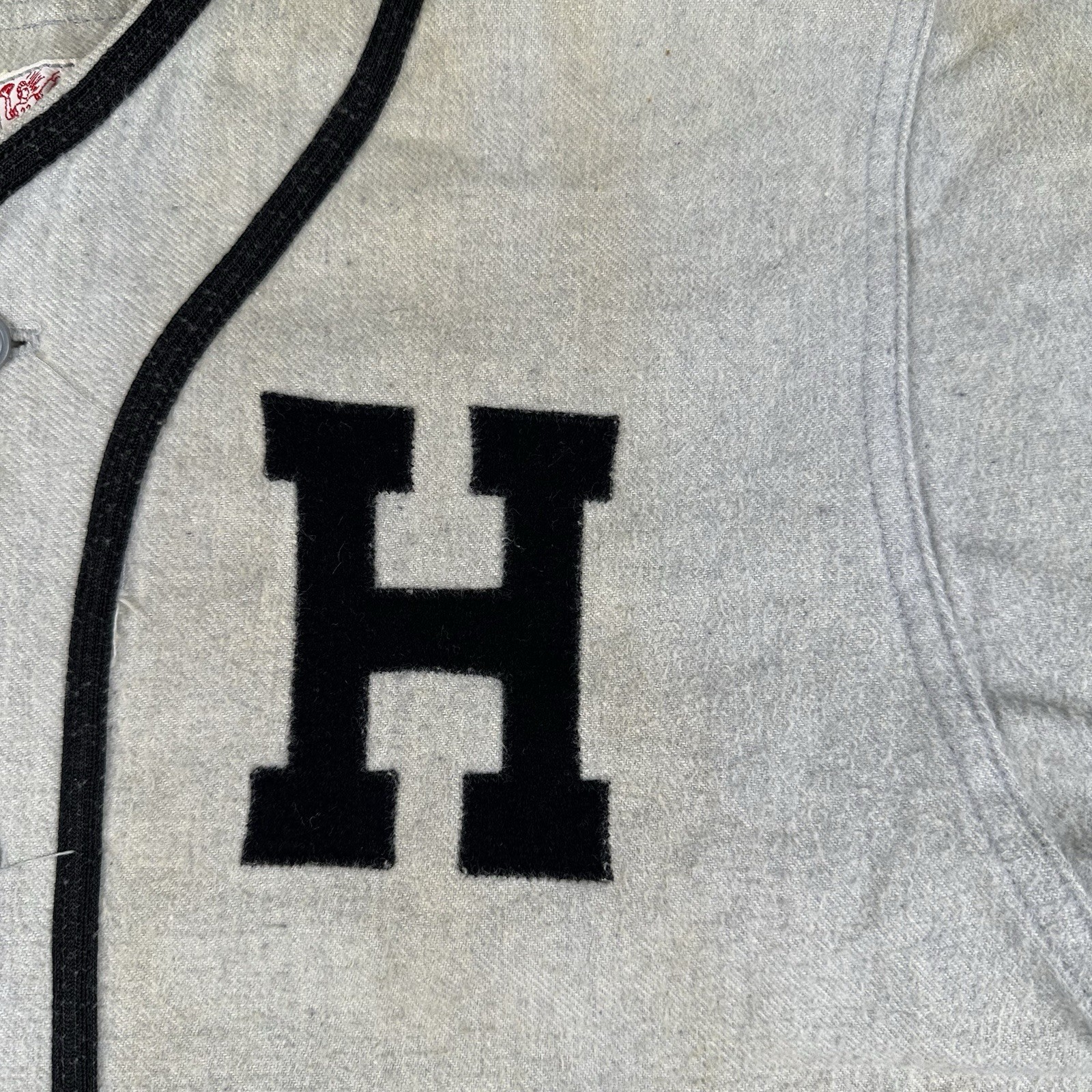 Vintage 30s 40s Baseball Jersey Mens 44 Gray Black Felt H Rubys Sorting Goods
