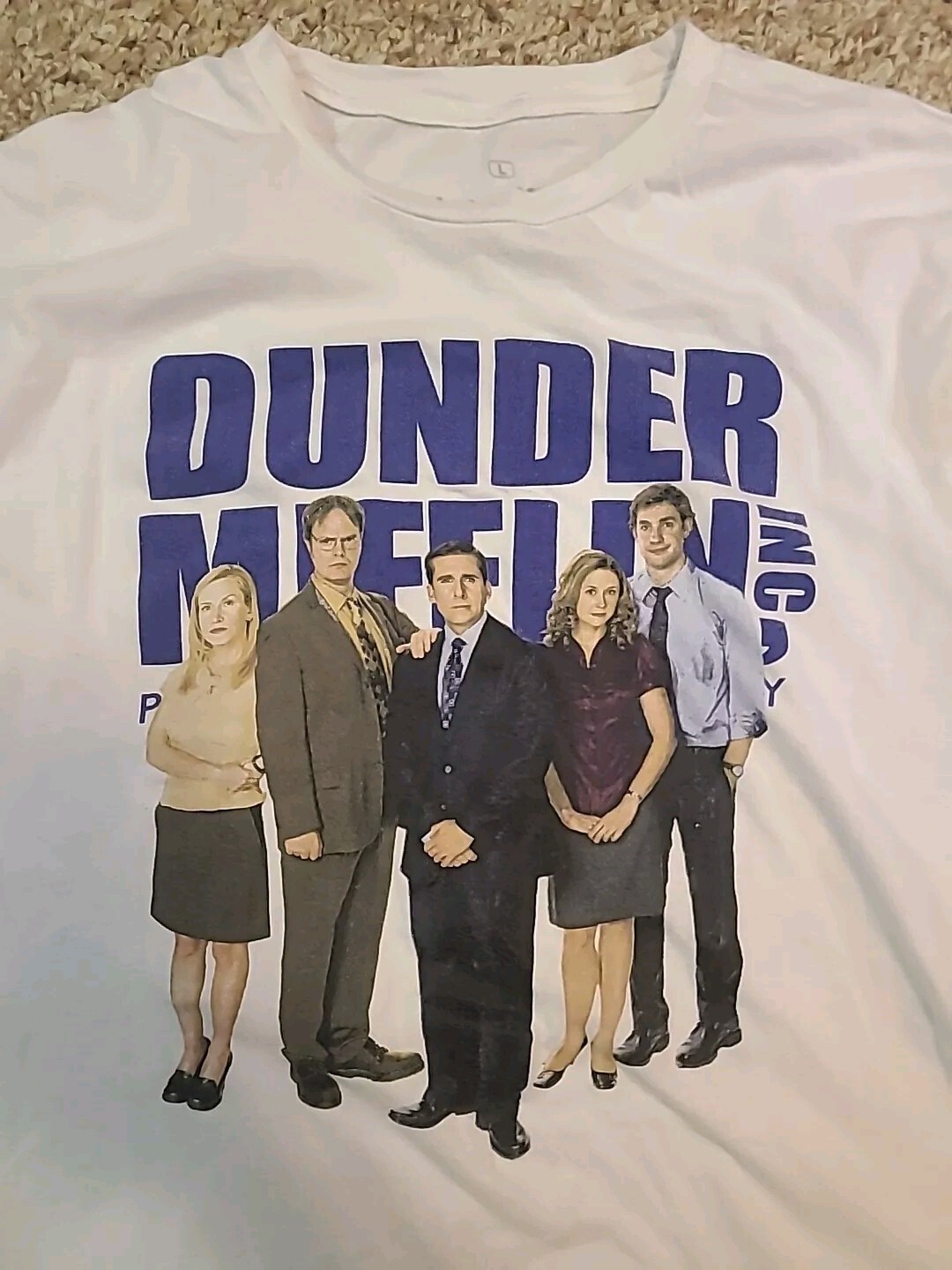 Office Shirt Large White Dunder Mifflin Tee Dwight Schrute Michael Casual