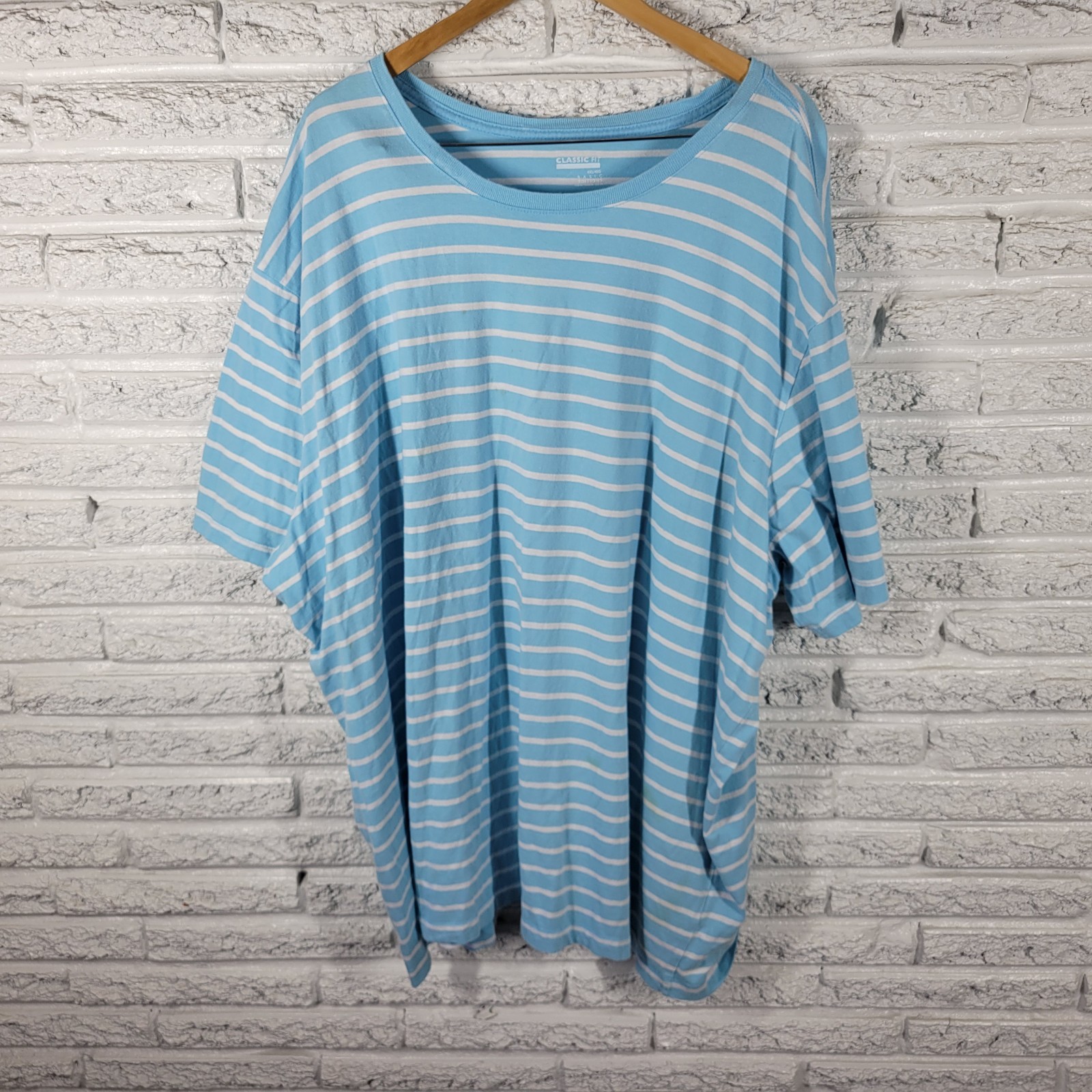 Basic Editions Men’s 4XL Blue White Striped T-Shirt Crew Neck Cotton Big & Tall