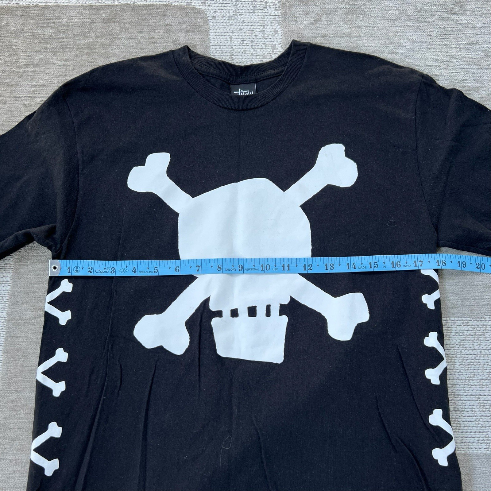 Stussy Shirt Mens M Black Long Sleeve Skull Bones Worldwide Double Sided Skater