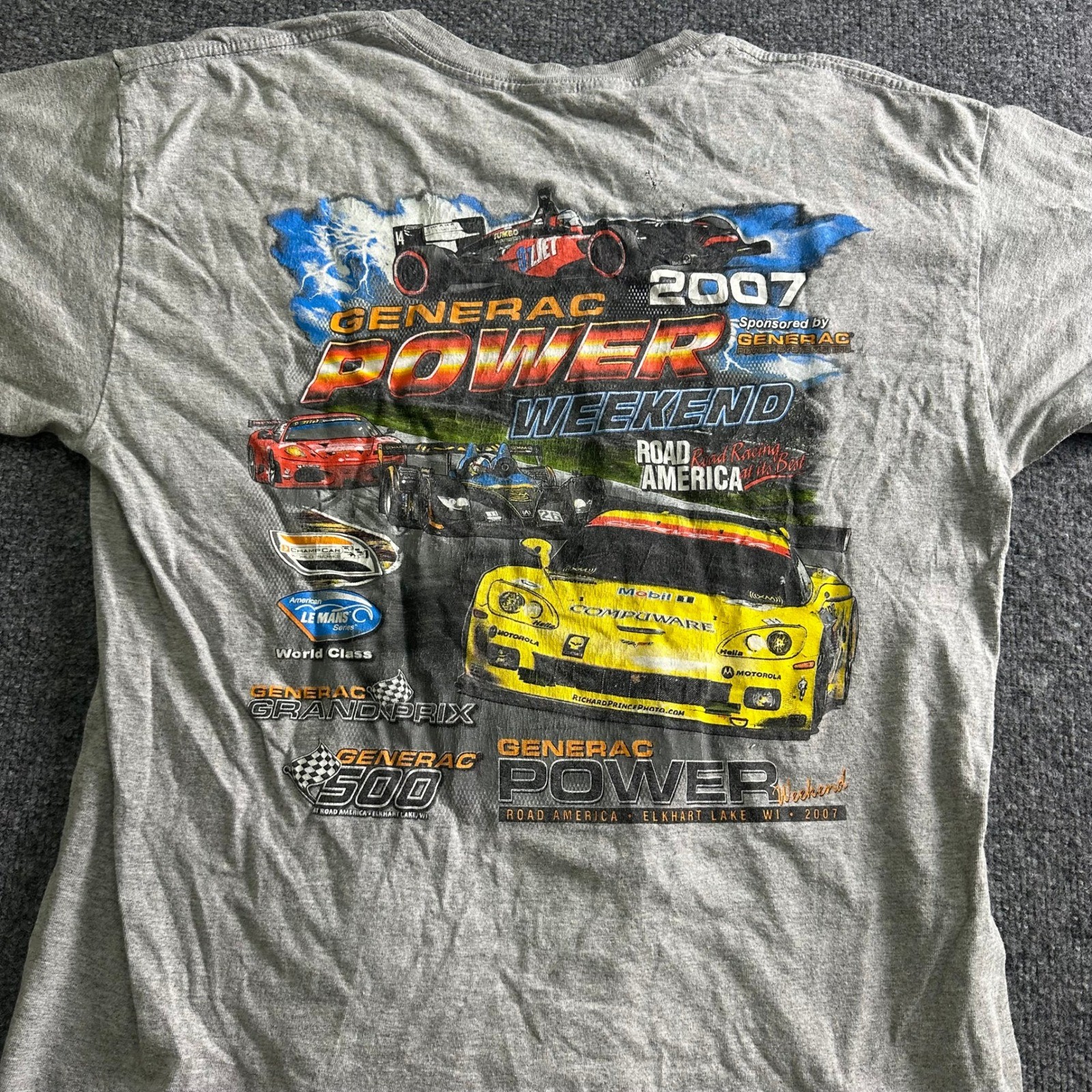 Generac T-Shirt Mens Size L Gray 2007 Racing Road America Graphic Distressed