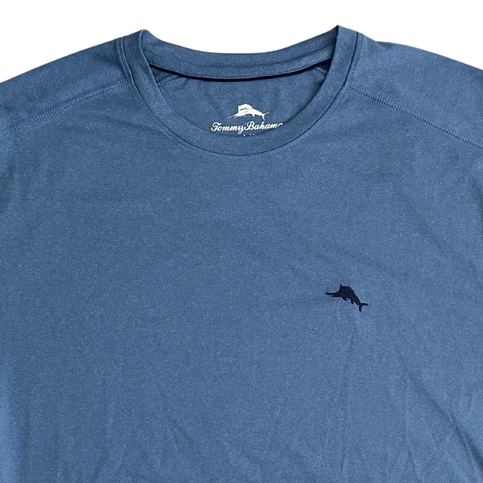 Tommy Bahama Mens Large Blue Performance Shirt Athletic Stretch Short Sleeve Tee