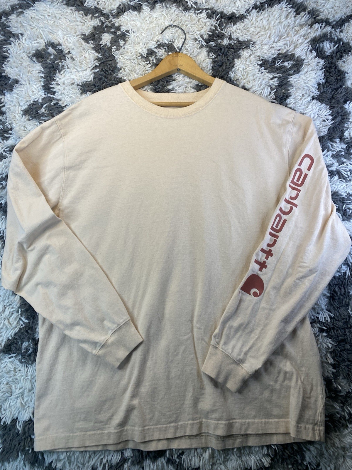 Carhartt Men’s L Beige Loose Fit Logo Crew Neck Long Sleeve Cotton Tee TK0231-M