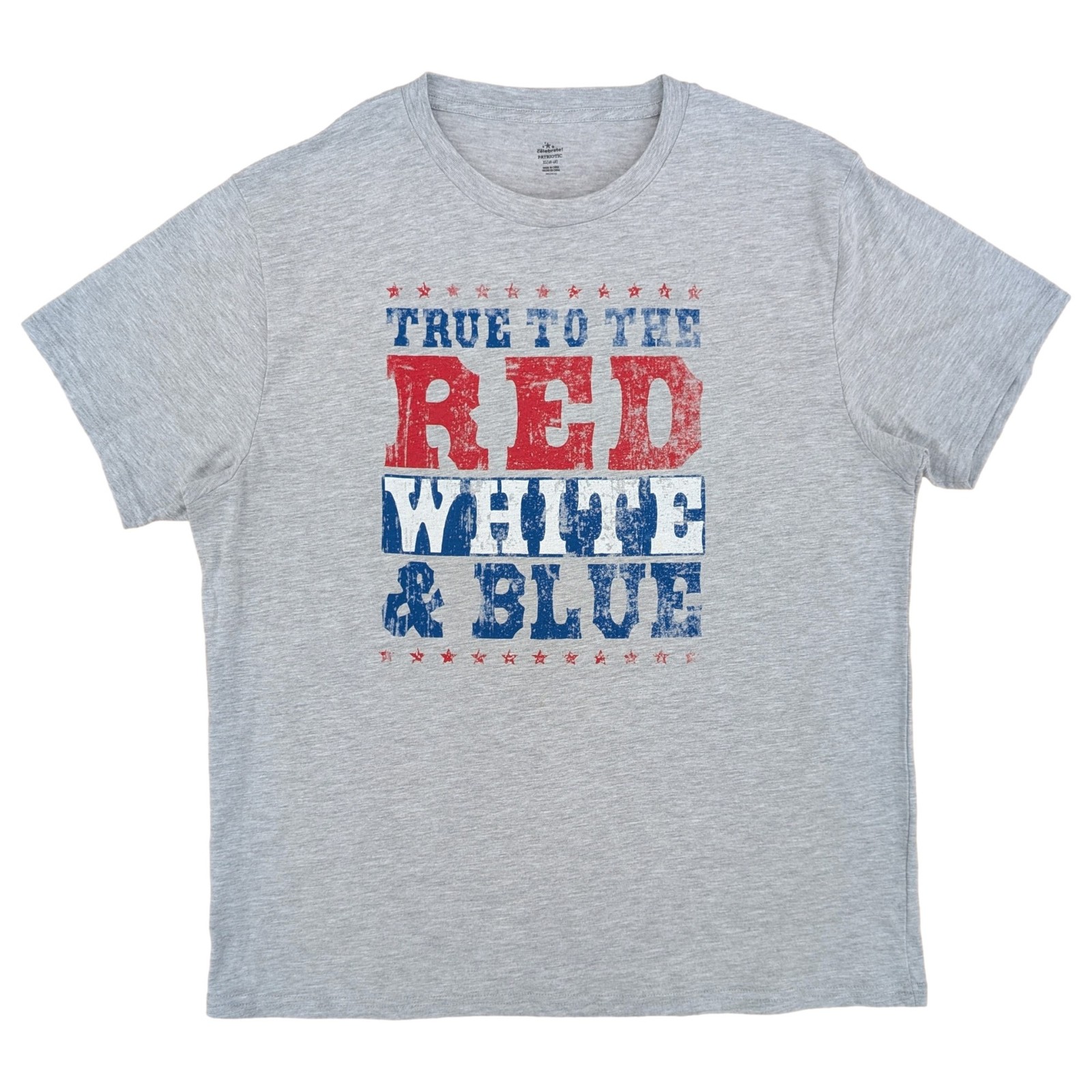 Mens Heather Gray Patriotic Americana Red White Blue Graphic T-Shirt