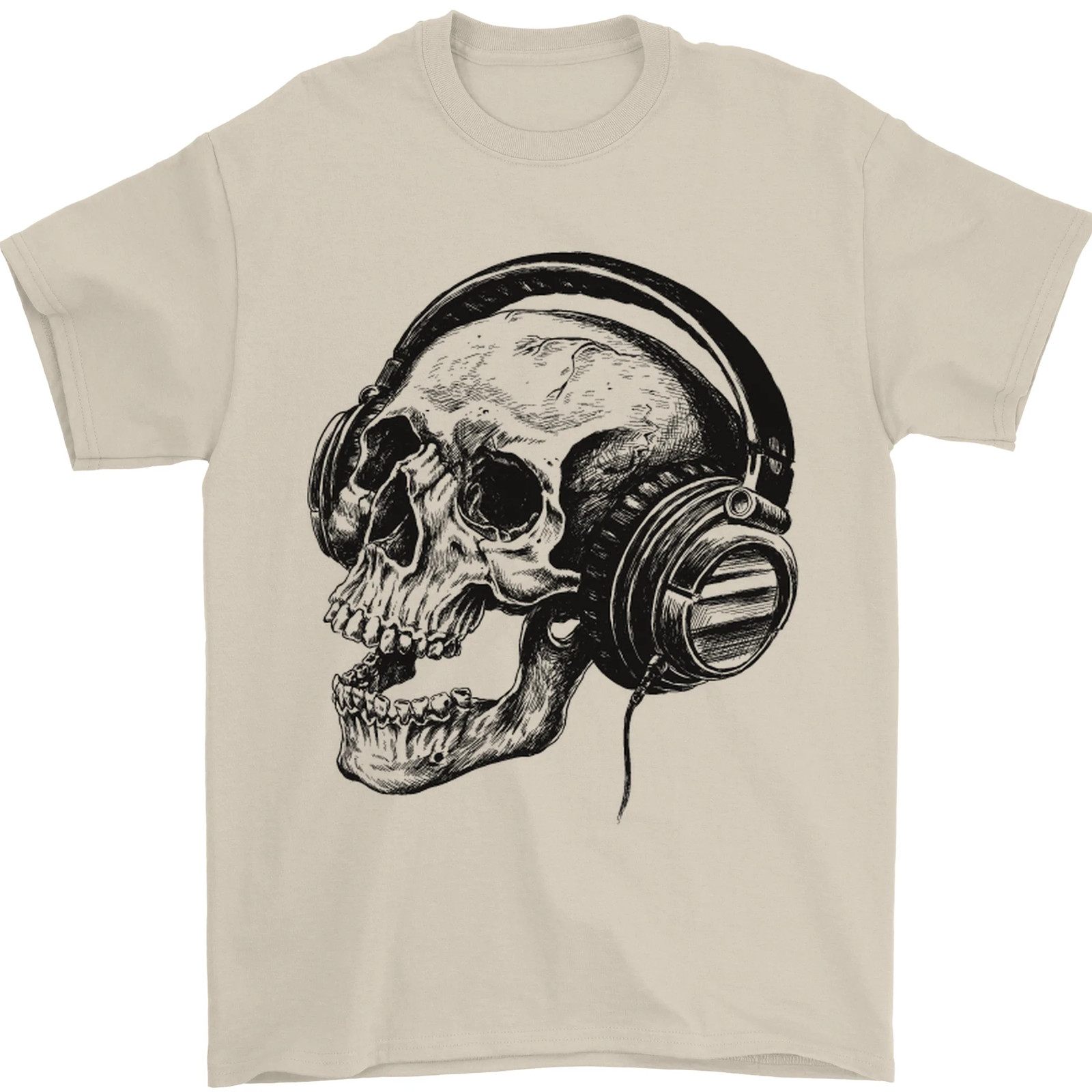 Skull Headphones Gothic Rock Music DJ Mens T-Shirt 100% Cotton