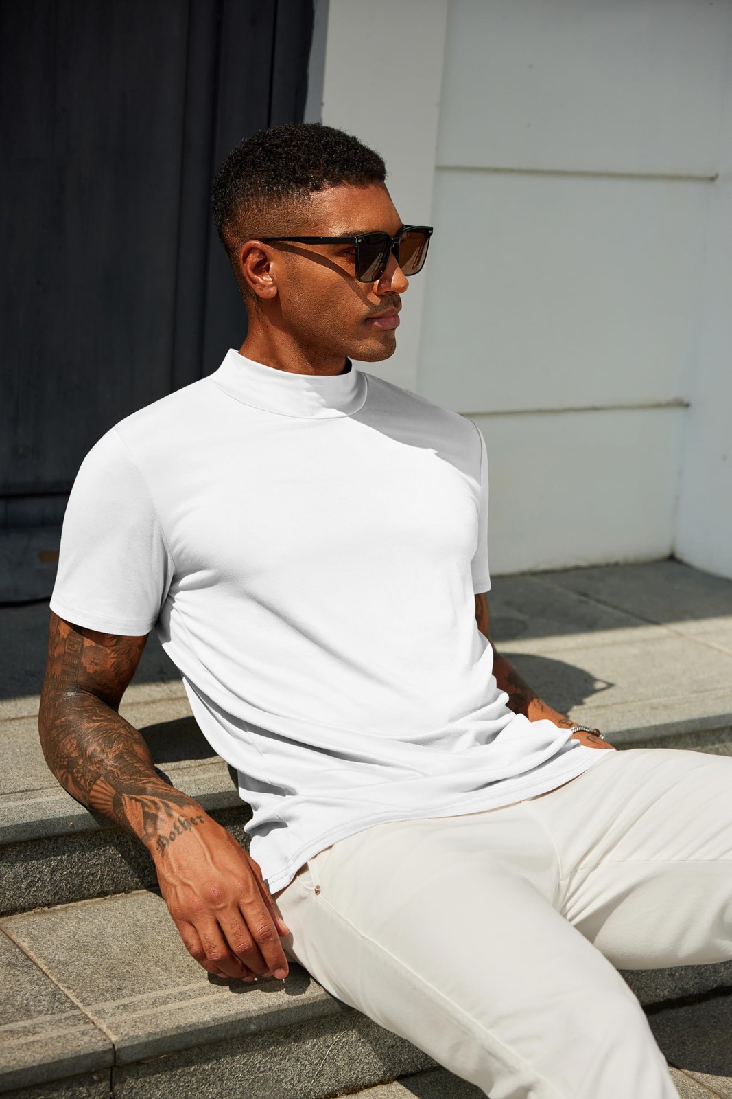 Men’s Mock Turtleneck T-Shirts Short Sleeve Slim Fit Top Pullover Thermal Bas…