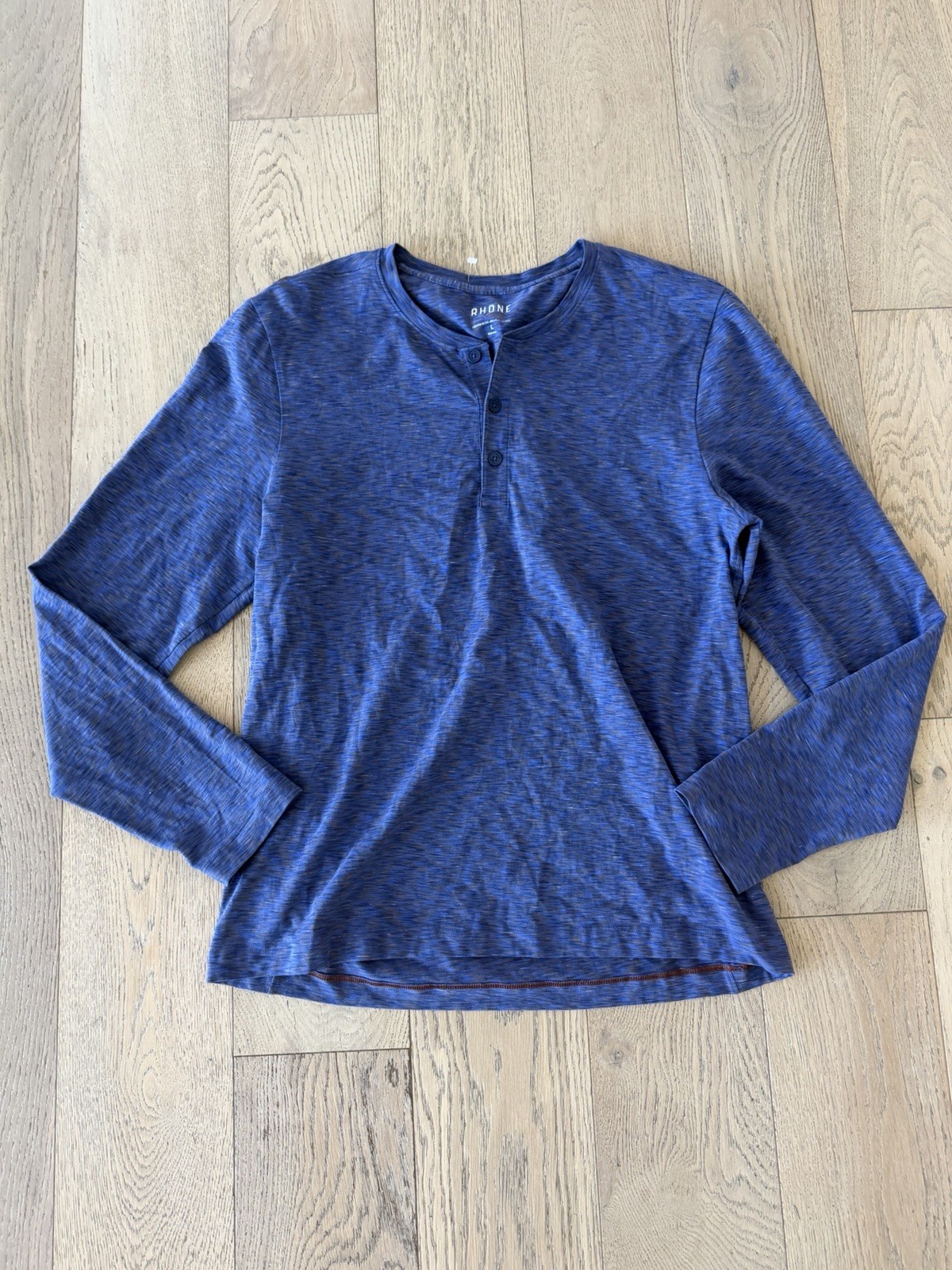 Rhone Men’s Blue Space Dye Long Sleeve Henley Shirt Size Large