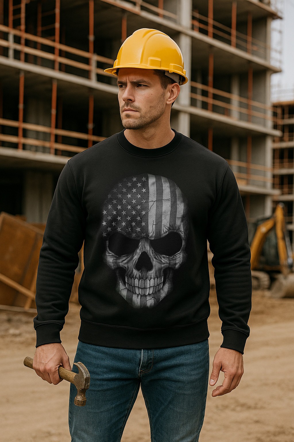 USA Skull Sweatshirt | Distressed American Flag Skull | Unisex Warm Crewneck