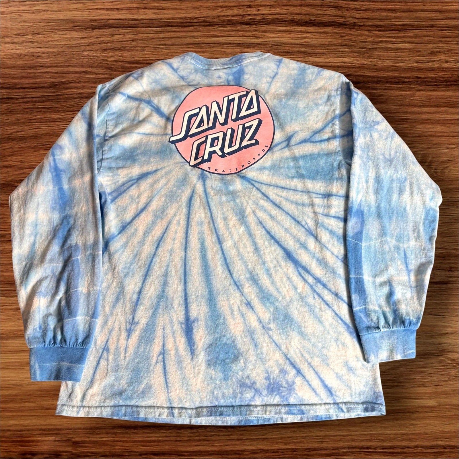 Santa Cruz Skateboards Tie Dye Long Sleeve T Shirt Men’s M Blue Pink Surf Skate