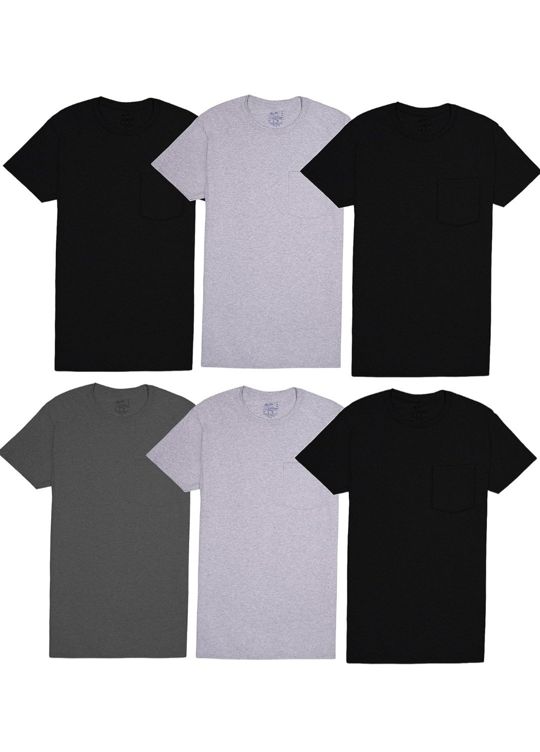 Fruit Of The Loom Men’s 6pk Pocket Tees Size L New Moisture Wicking Eversoft