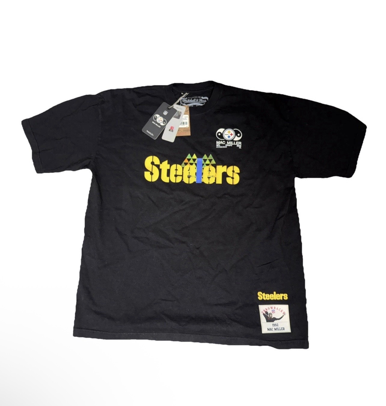 Size Large Mac Miller Steelers Mitchell & Ness Blue Slide Park Black T-Shirt