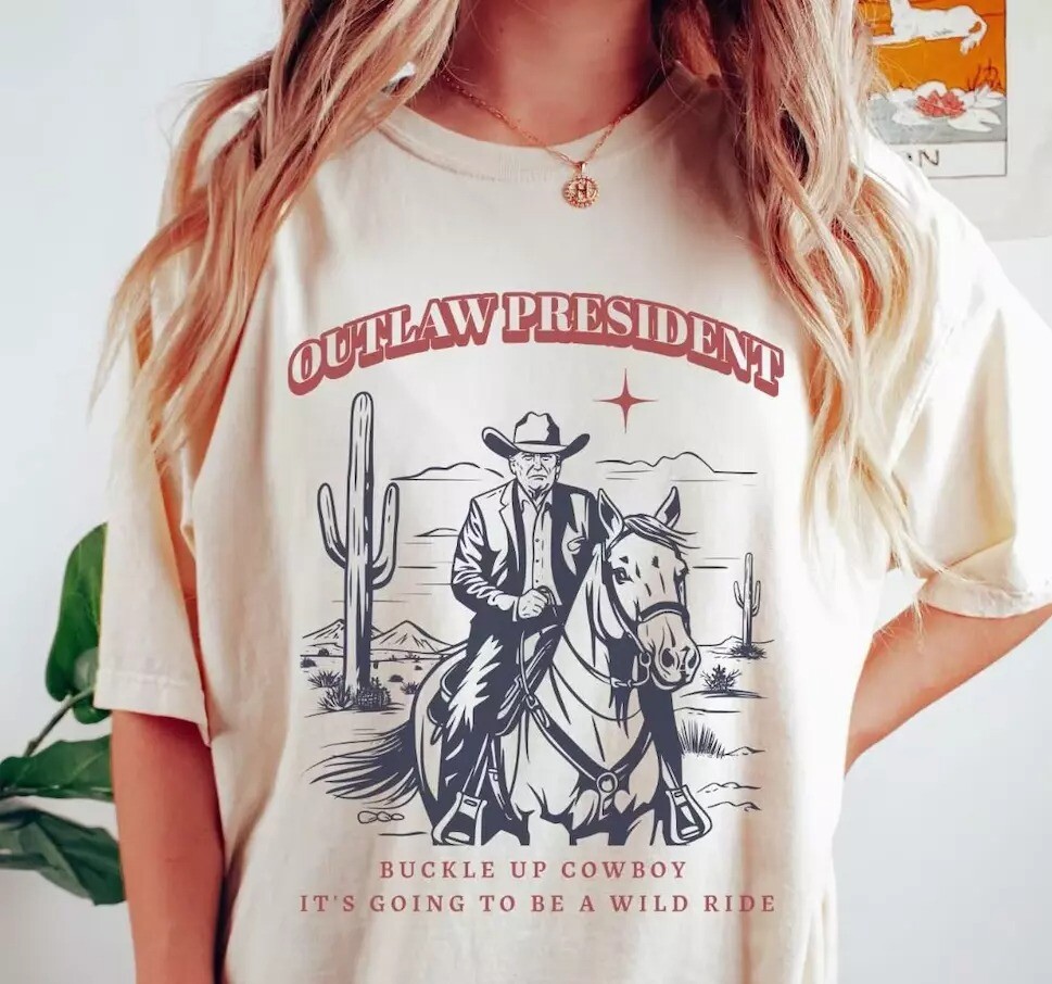 The Outlaw President Trump T-Shirt, Western Donald Trump Cowboy Shirt, 2024 Elec