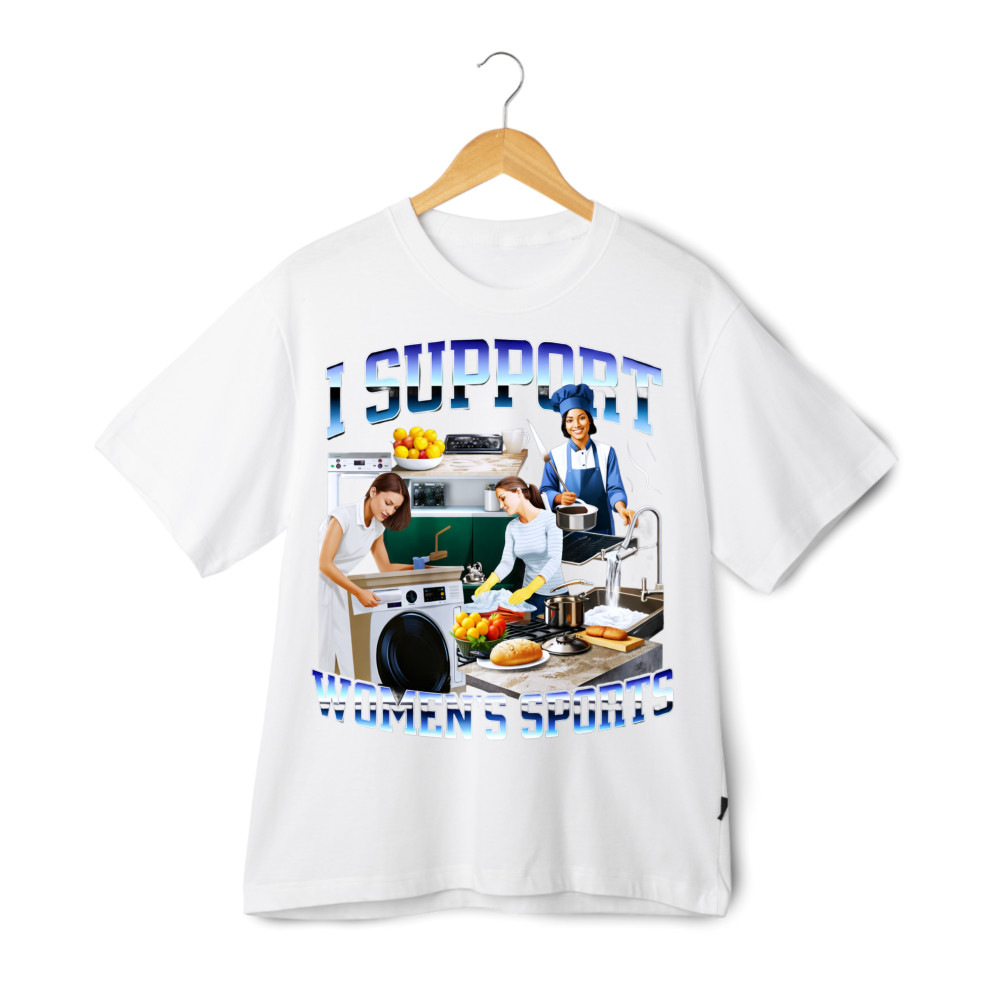 I Support Women’s Sports Parody Print T-Shirt, Humorous Advocacy Casual Tee