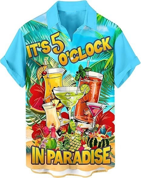 Its 5 OClock In Paradise Hawaiian Shirt Funny Cocktail Tropical Beach Button Up