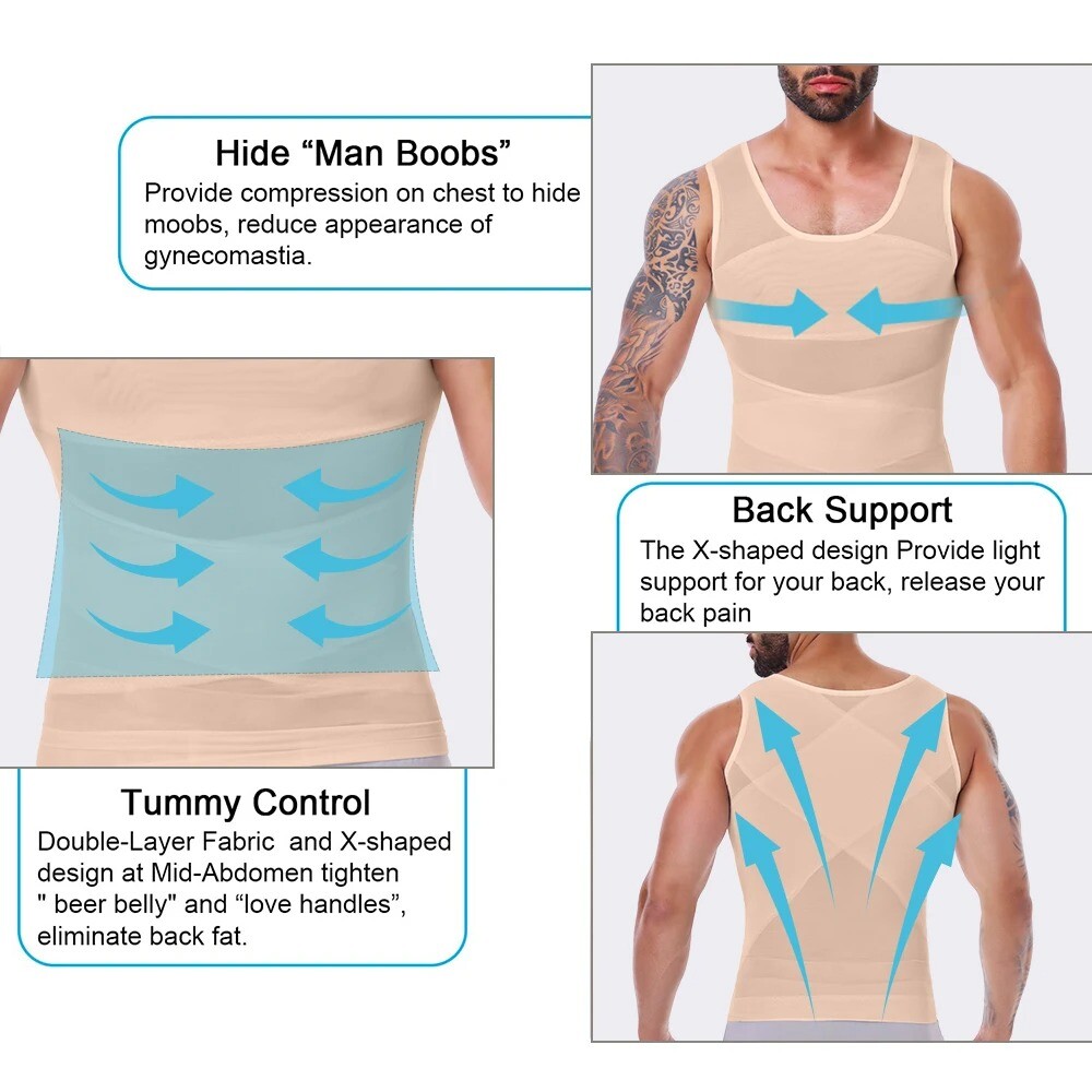 Men Slimming Body Shaper Tank Top Abdomen Gynomastica Compression Vest Shirt
