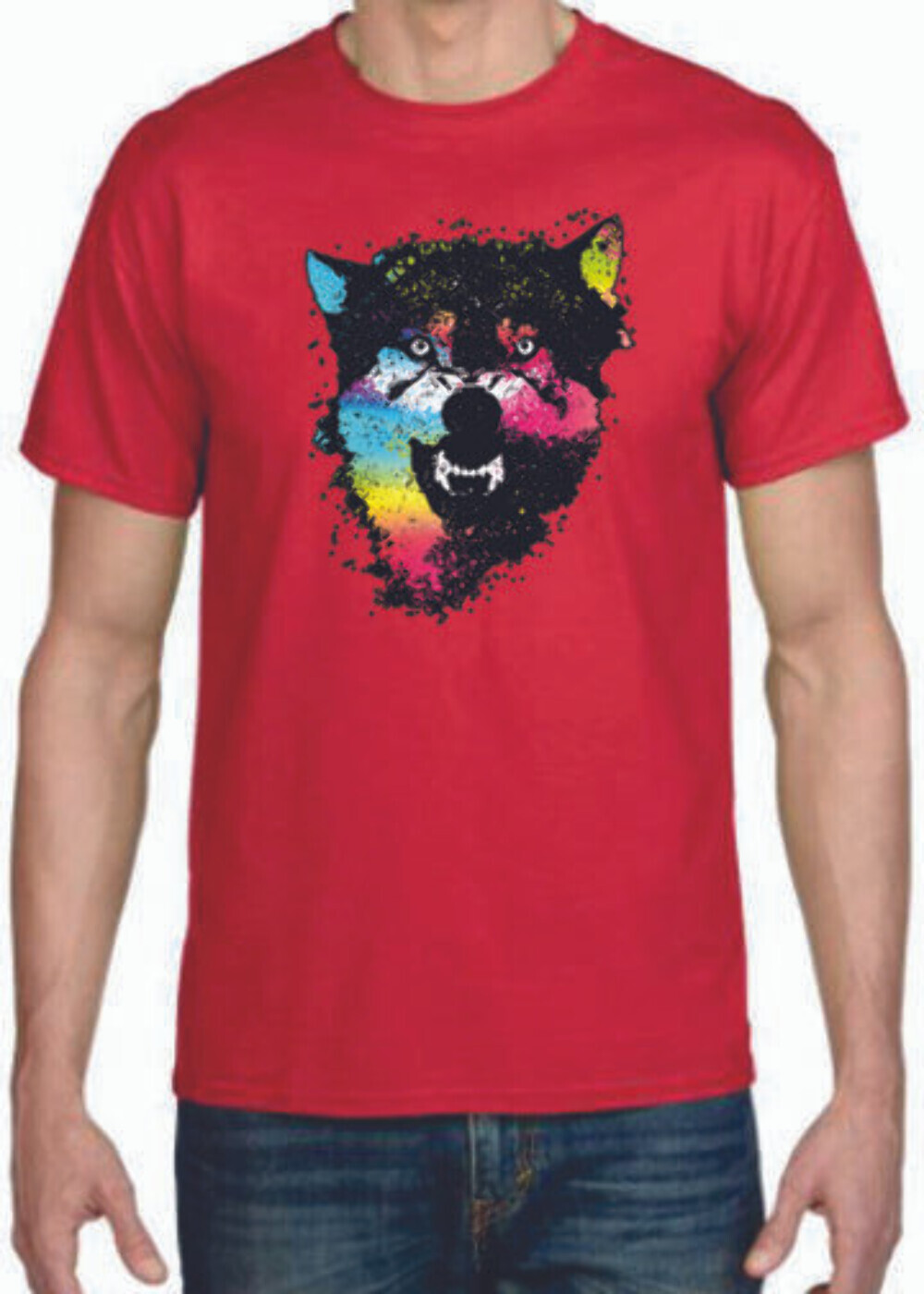 Adult DryBlend® T-Shirt – ( COLORFUL TECHINCOLOR / NEON WOLF / WOLVES)