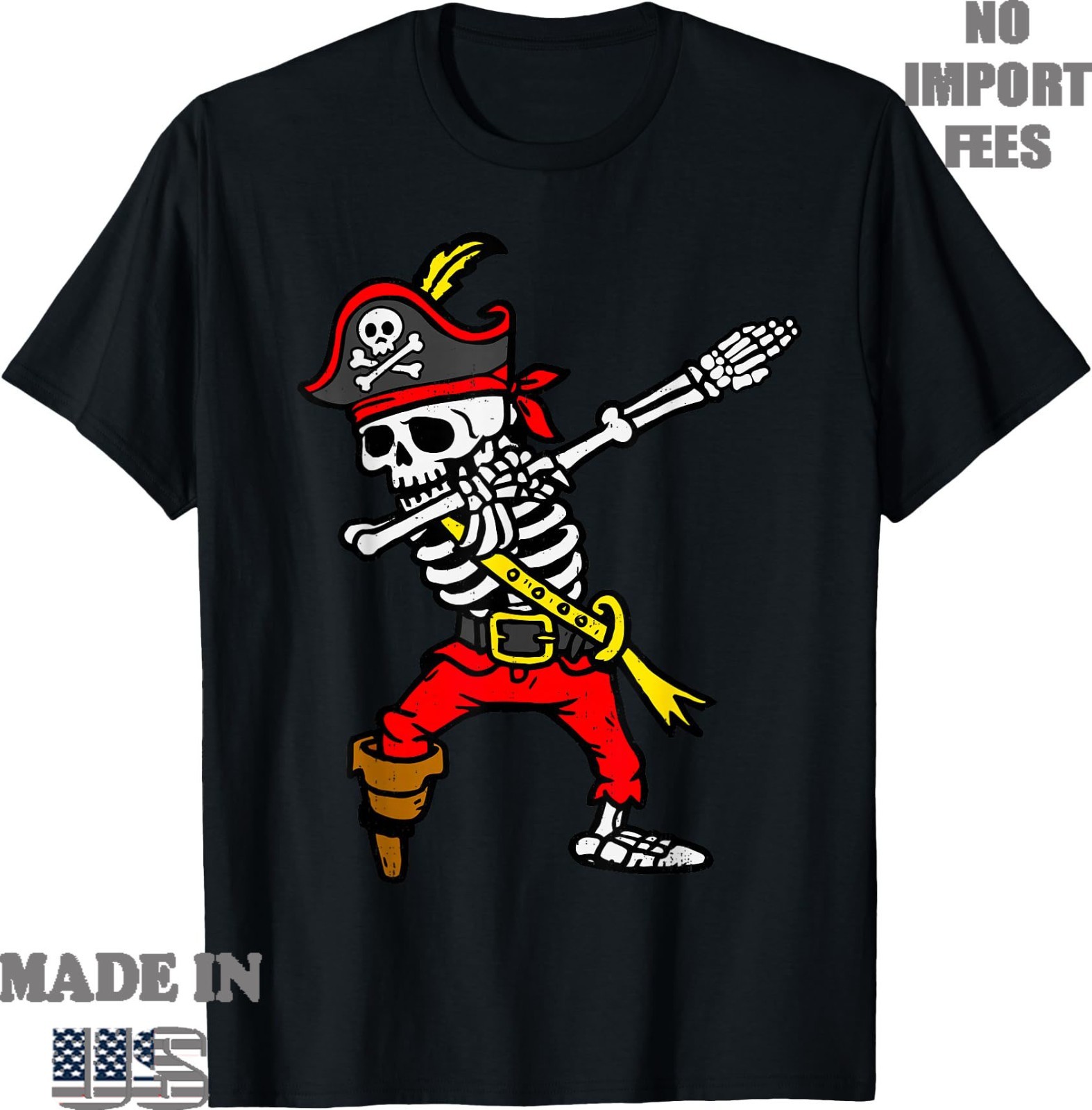 Dabbing Skeleton Pirate Halloween Dab Costume Boys Teen Adult Kid Cotton Tee