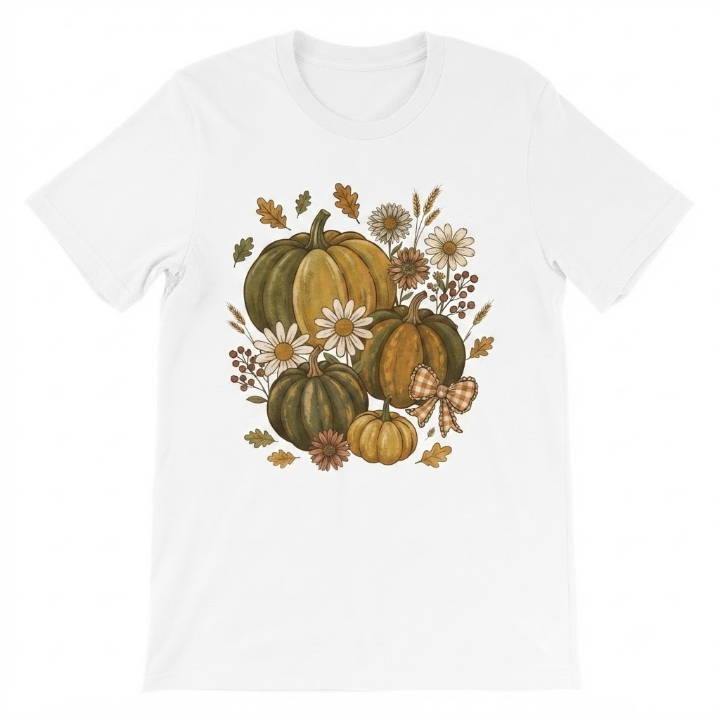 Autumn Pumpkin Floral Harvest Daisy Boho Fall Wreath T-shirt For Men Women