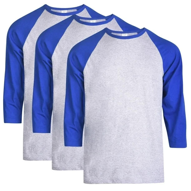 3 Packs Men’s 3/4 Sleeve Crew Neck Raglan Jersey Baseball Tee Shirts Size Large