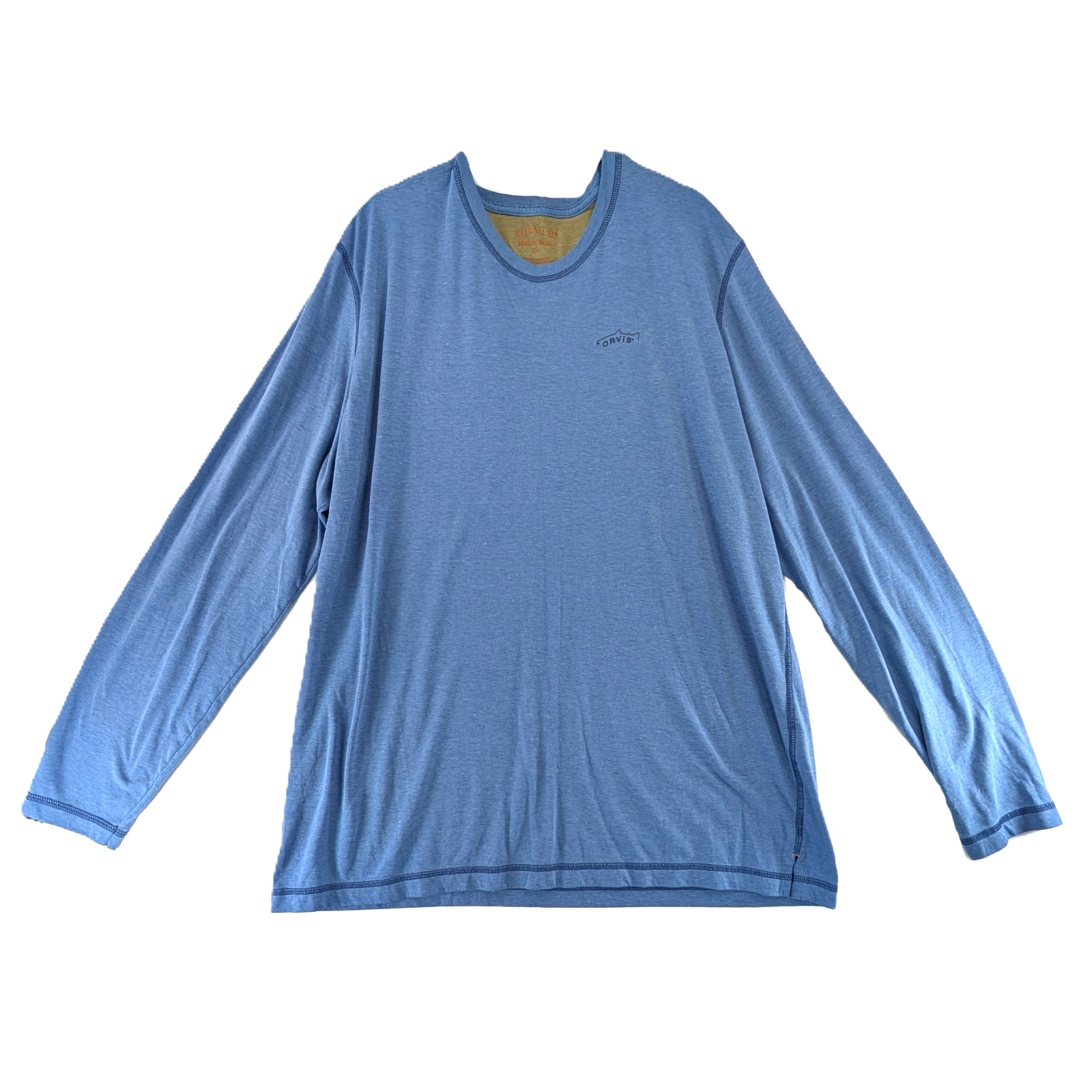Orvis Trout Bum Shirt Mens Sz XL Tee T-Shirt Pullover Jersey Knit Blue Crewneck