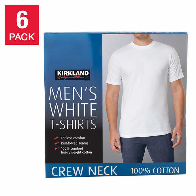Kirkland Men’s 6-pack White 100% Cotton Crew Neck T-shirt S M L XL XXL 3XL