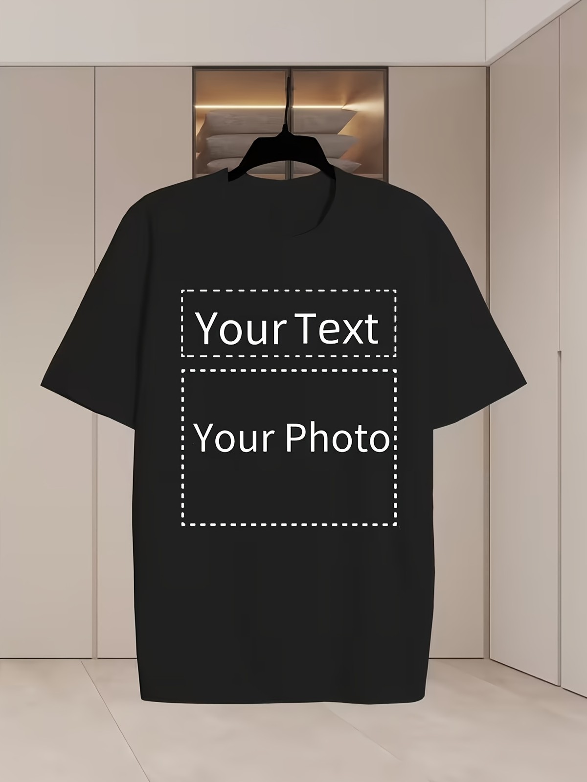 Customizable Crew Neck Men’s T-shirt Printed Patterns Text Casual Short-sleeved♪
