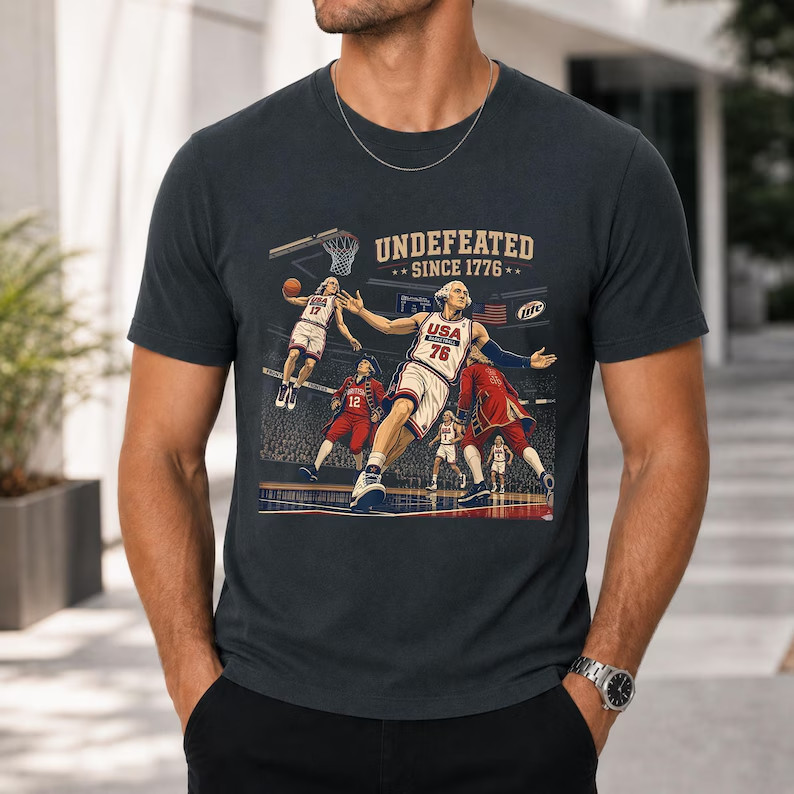 Vintage George Washington Basketball Shirt – Undefeated Since 1776, 4th of July