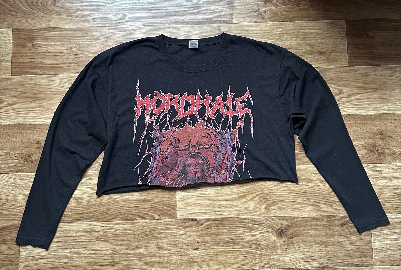 Vintage Metal Band T-Shirt MORDHALE Black Long Sleeve Custom Cropped Grunge Tee