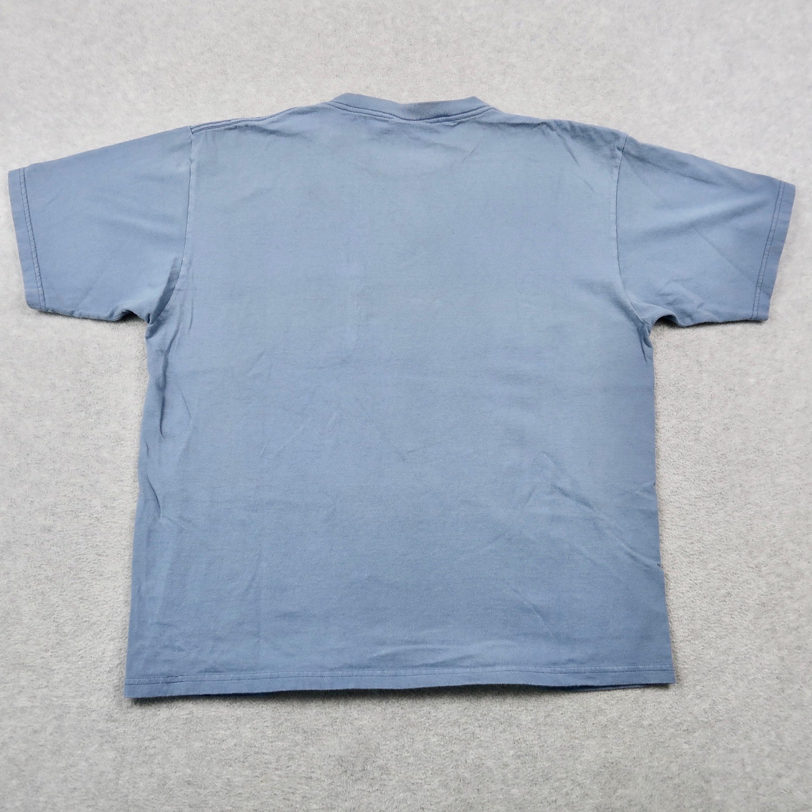 Vintage 90s Basic Editions Mens L Blue Pocket T-Shirt Made in USA 100% Cotton