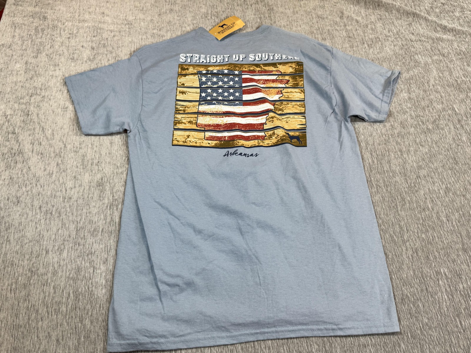 Straight Up Southern Shirt Mens Large Blue Arkansas USA Flag Graphic Tee