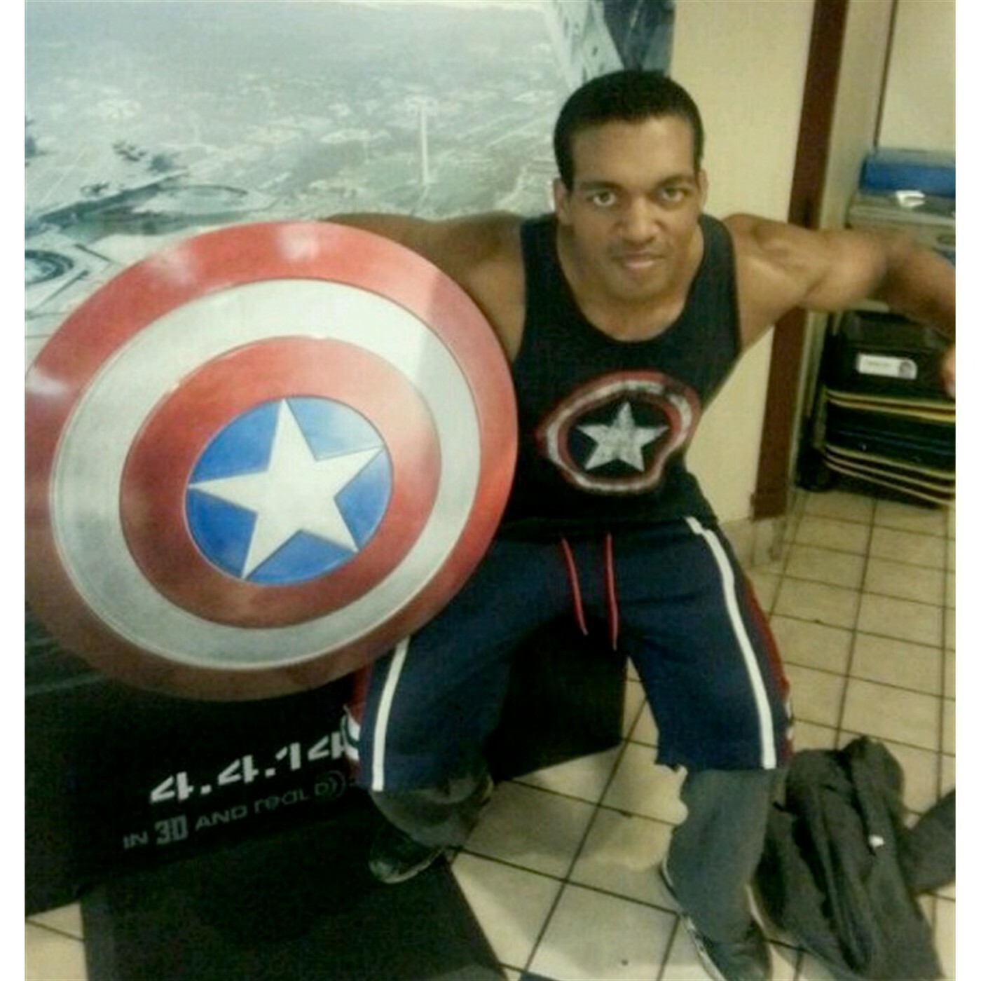 Captain America Distressed Navy Blue Tank Top Blue