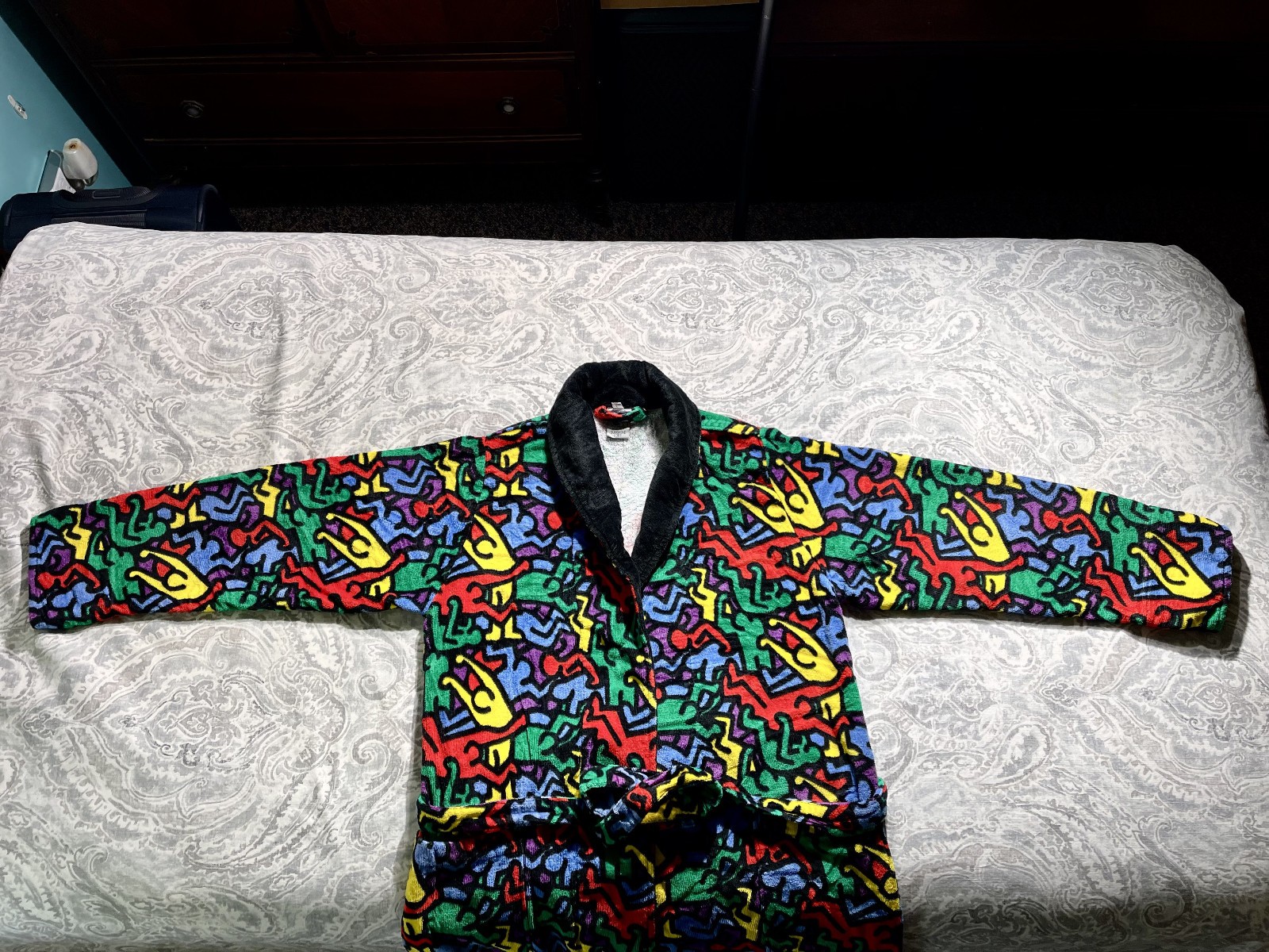 Keith Haring Allover Plush Print Bath Rope Men’s M-L size Miulticolor on Black