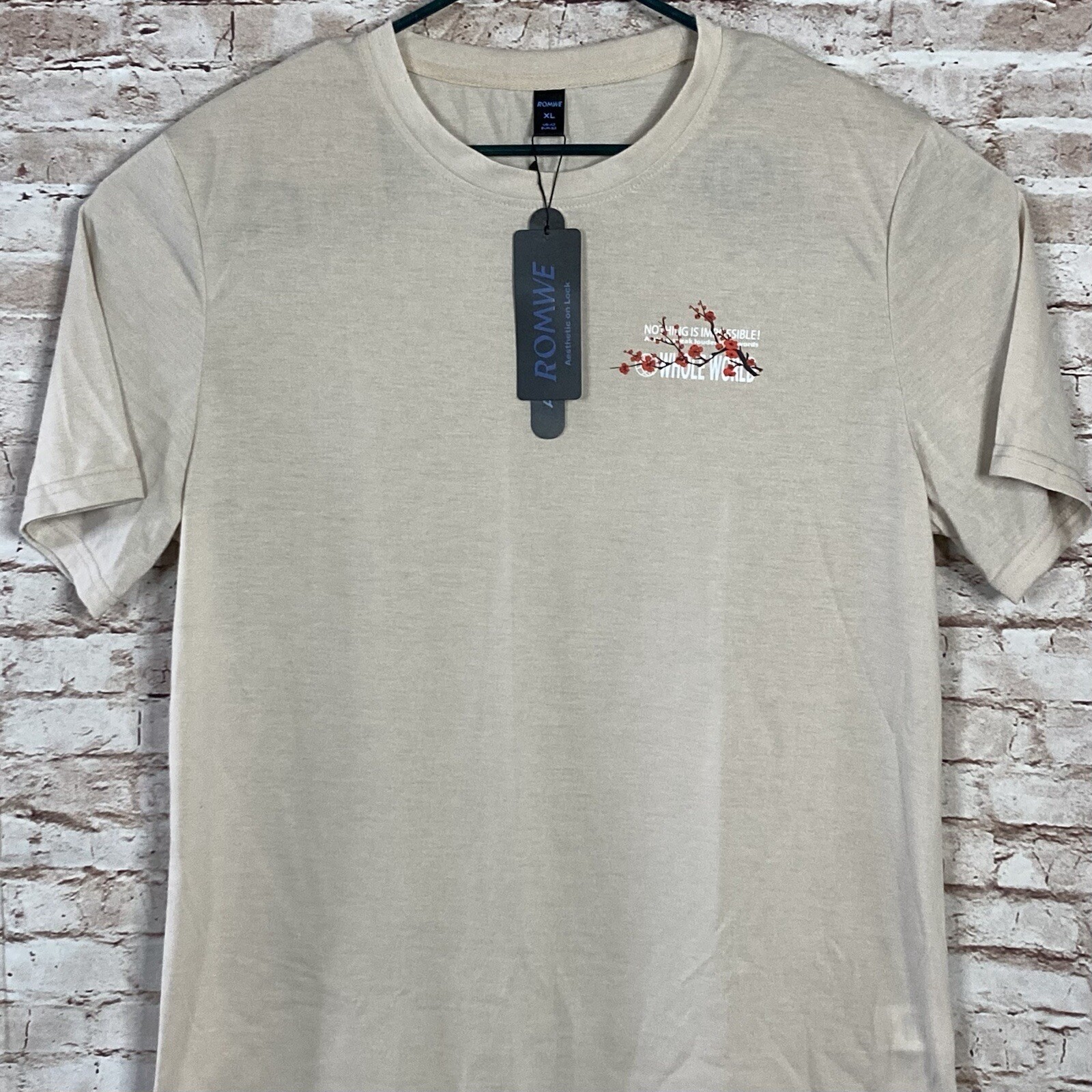 ROMWE Nothings Impossible Whole World Beige Large T-Shirt New Tee