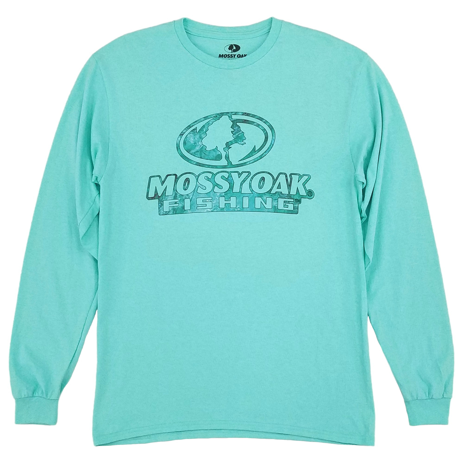 Mossy Oak Fishing Mens Celadon Blue Long Sleeve Crew Neck Graphic Tee T-Shirt