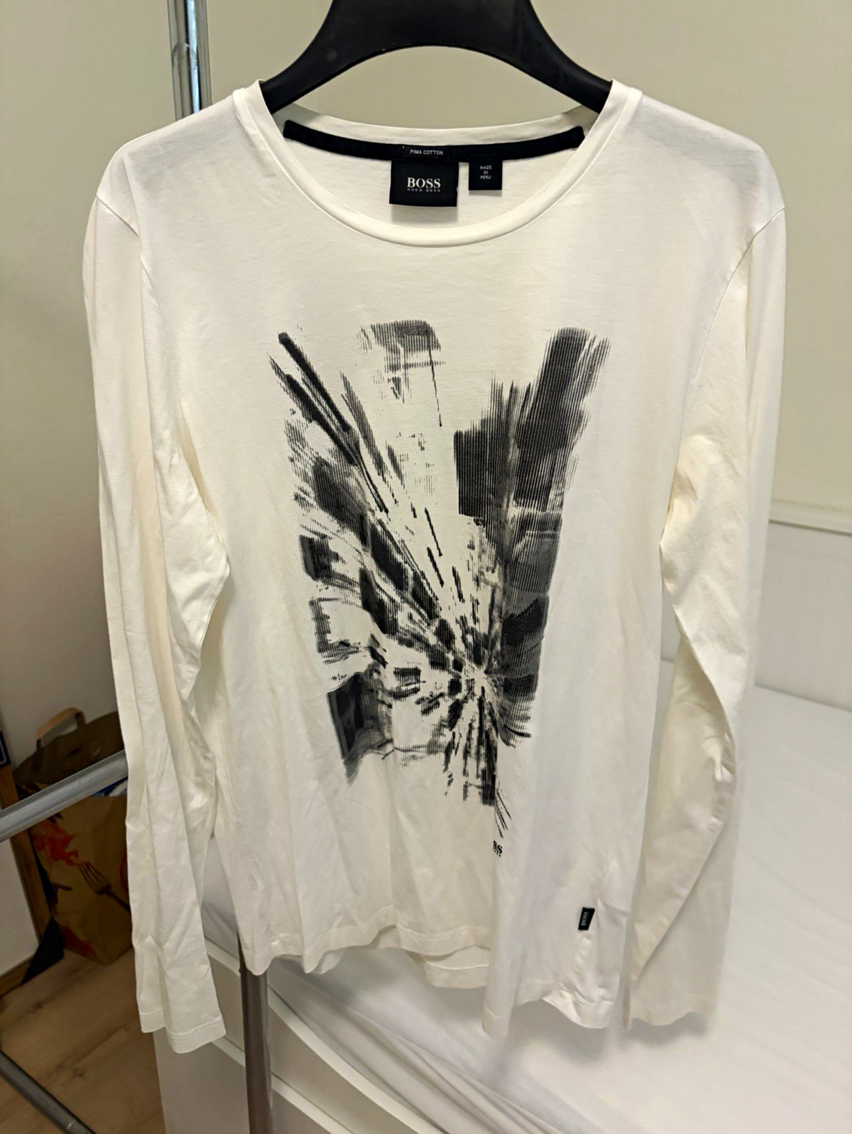 BOSS Hugo Boss Men’s Pima Cotton Jersey Graphic Logo LS Crewneck T-Shirt M