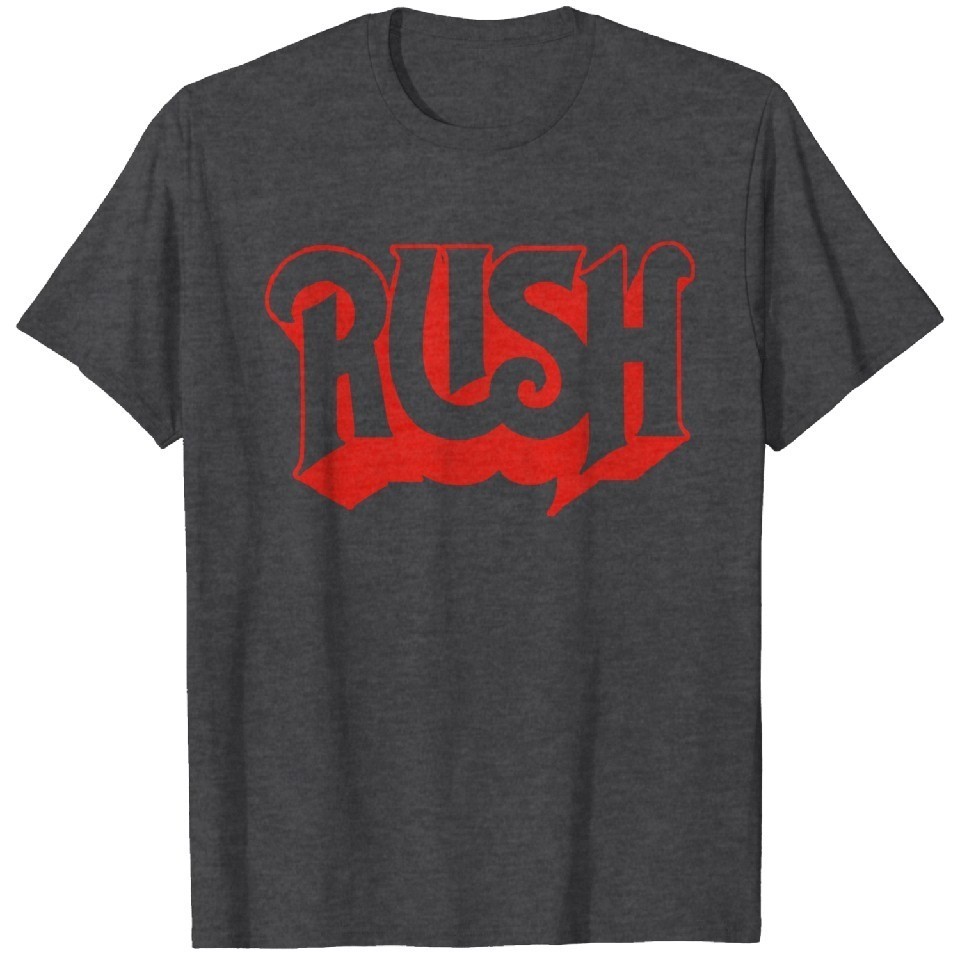 Vintage 70s Rock Style Red Logo Graphic Rush TShirt Classic Rock Fan Tee