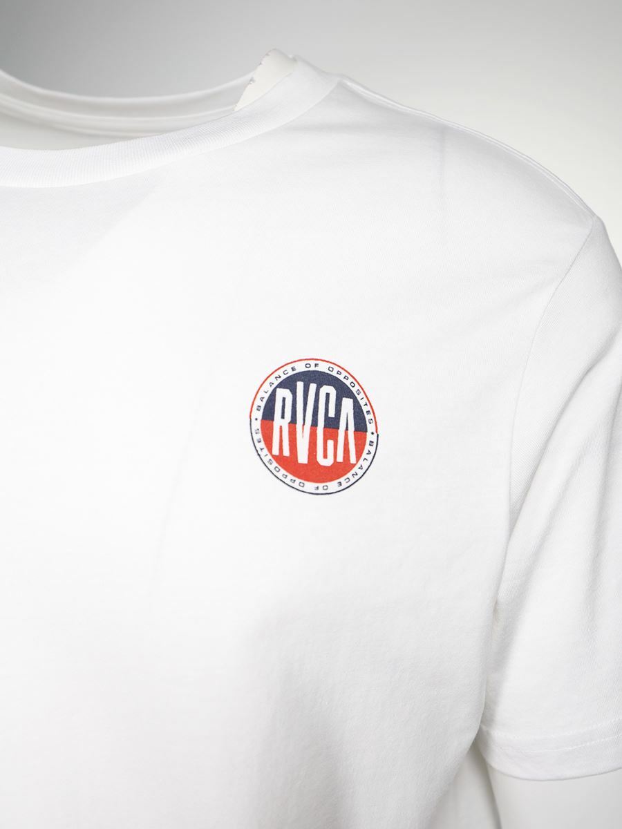 RVCA Men’s White Navy Red Circle Regular Fit S/S T-Shirt (S15)
