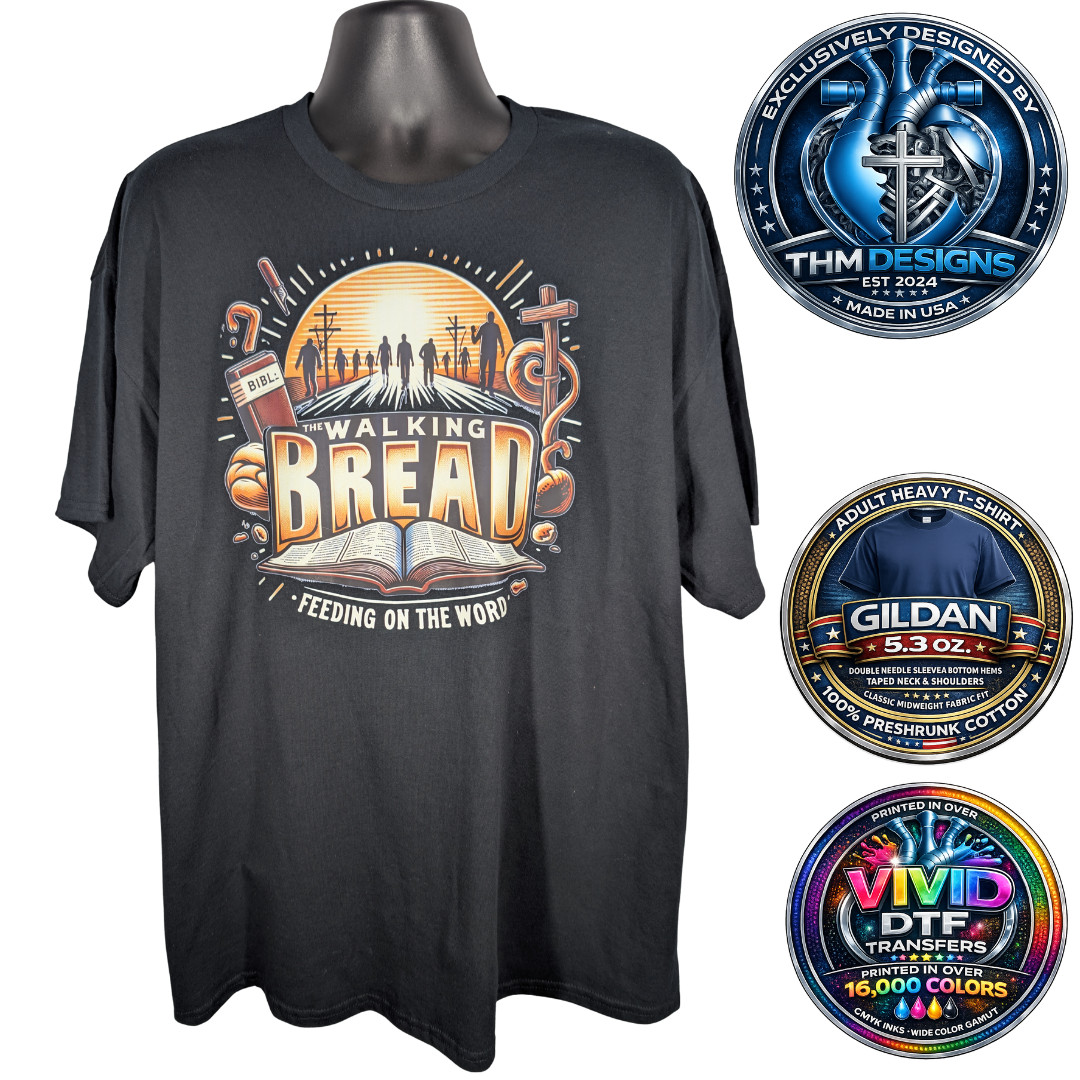 THM Designs Walking Bread Christian Graphic Tee NWT XXL Gildan G500 DTF