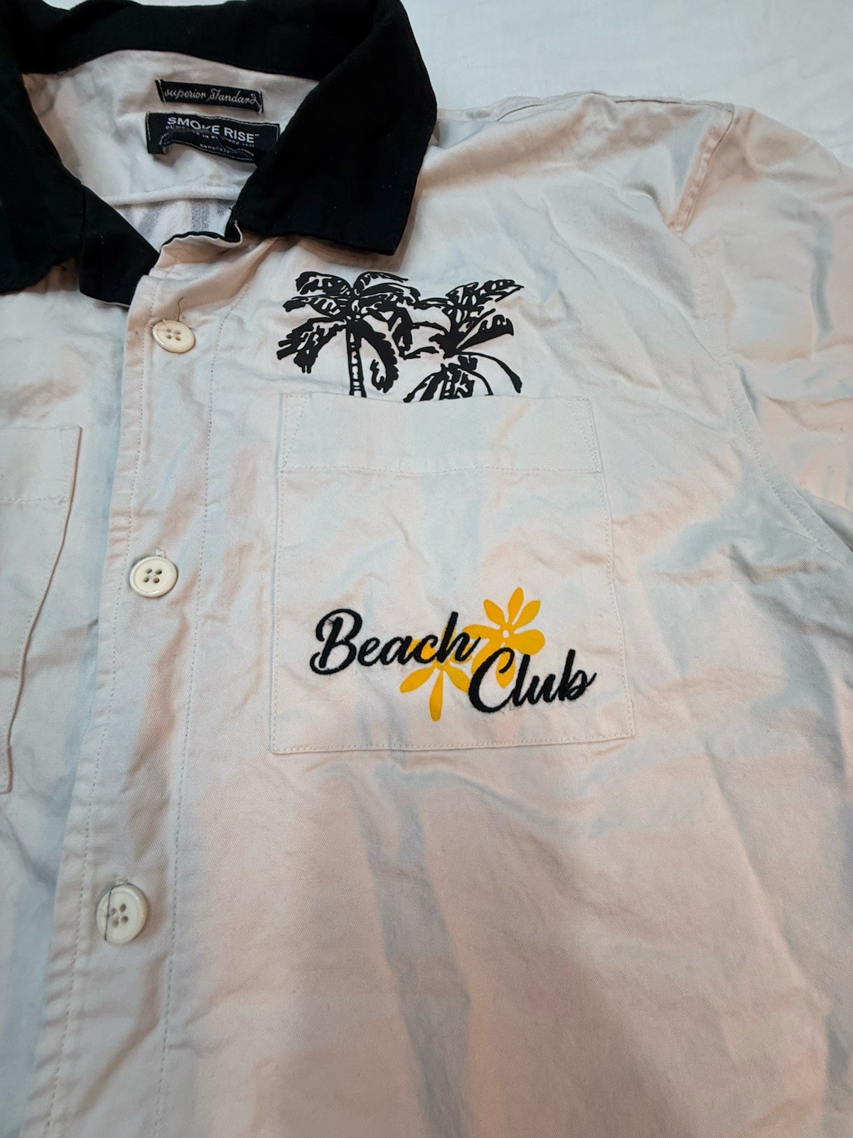 Smoke Rose Satin Lounge Beach Shirt- Chalk / XL Beach Club Palm Trees/