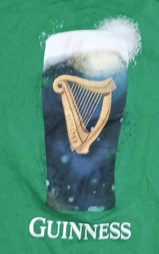 Guinness T-Shirt Tee Mens Large Green Solid Graphic Short Sleeve 100% Cotton