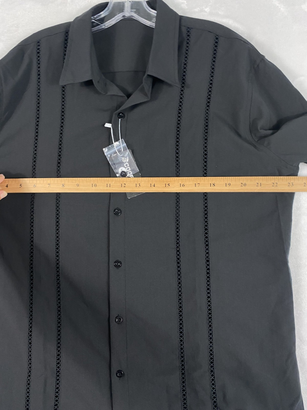 NWT Coofandy Button Up Shirt Men Sz L Black Long Sleeve Vacation Cuban