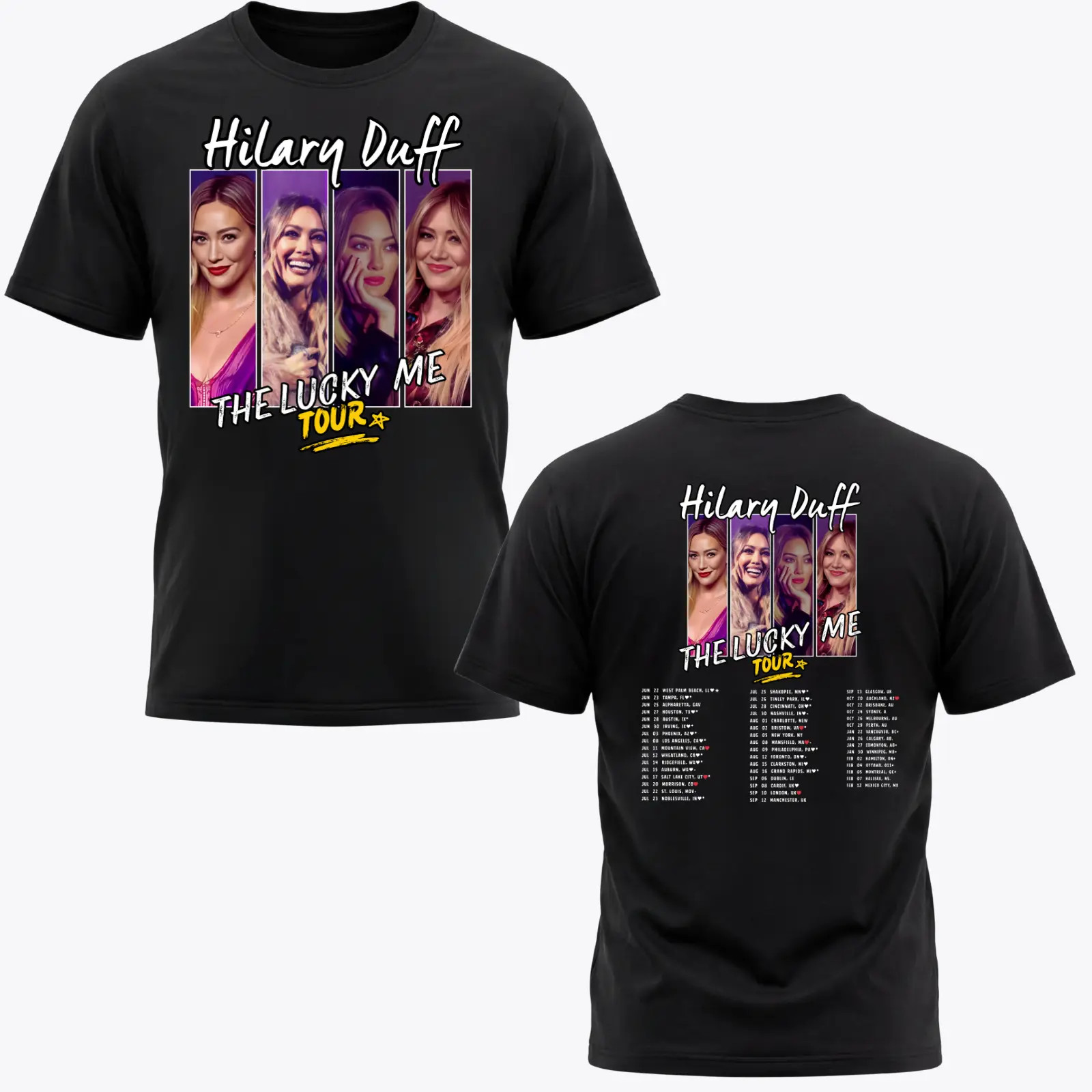 Hilary Duff 2026 The Lucky Me Tour Dates Double Sided Cotton Tee Shirt BT2407