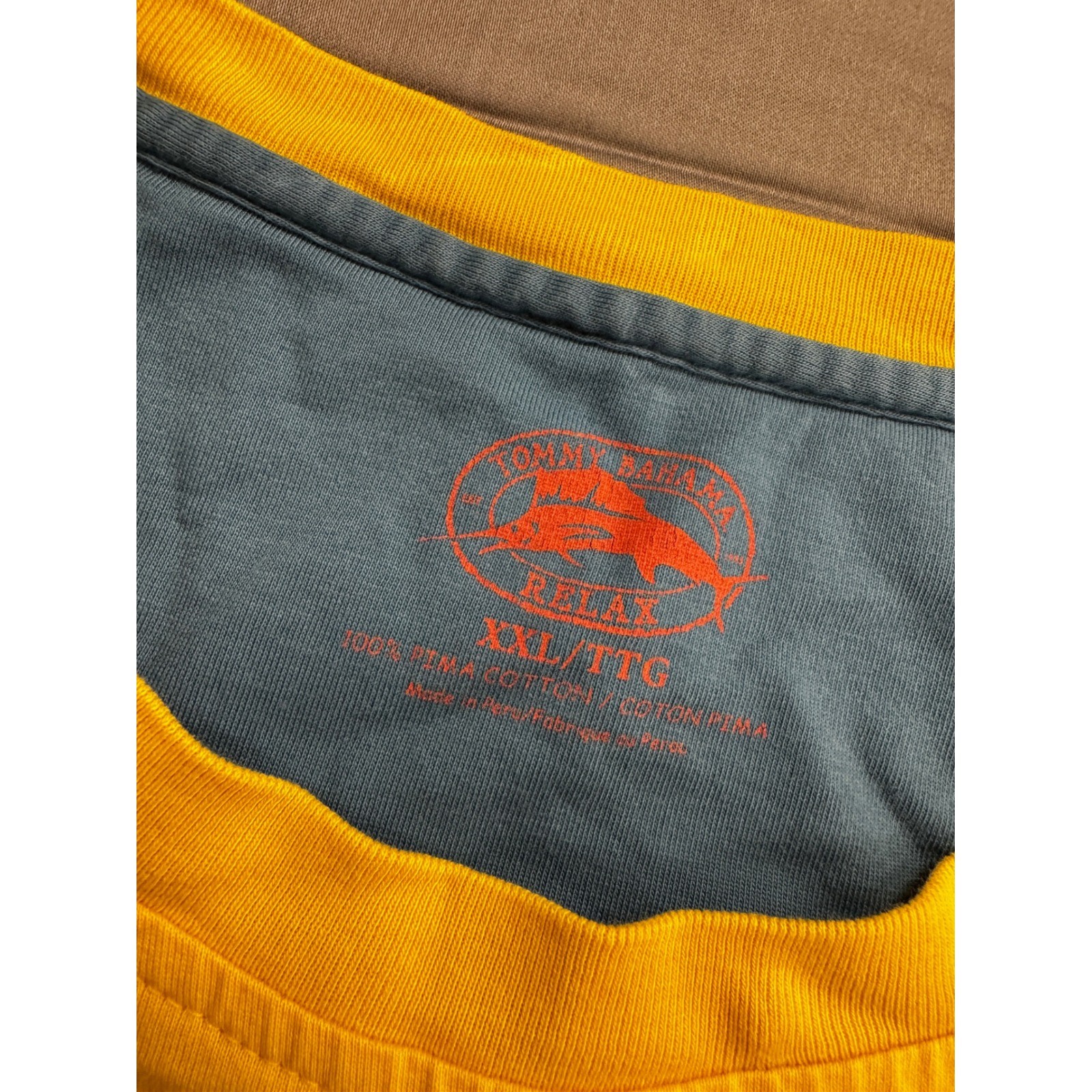 Tommy Bahama Relax Mens XXL Yellow Pima Cotton Pocket T-Shirt Marlin Logo