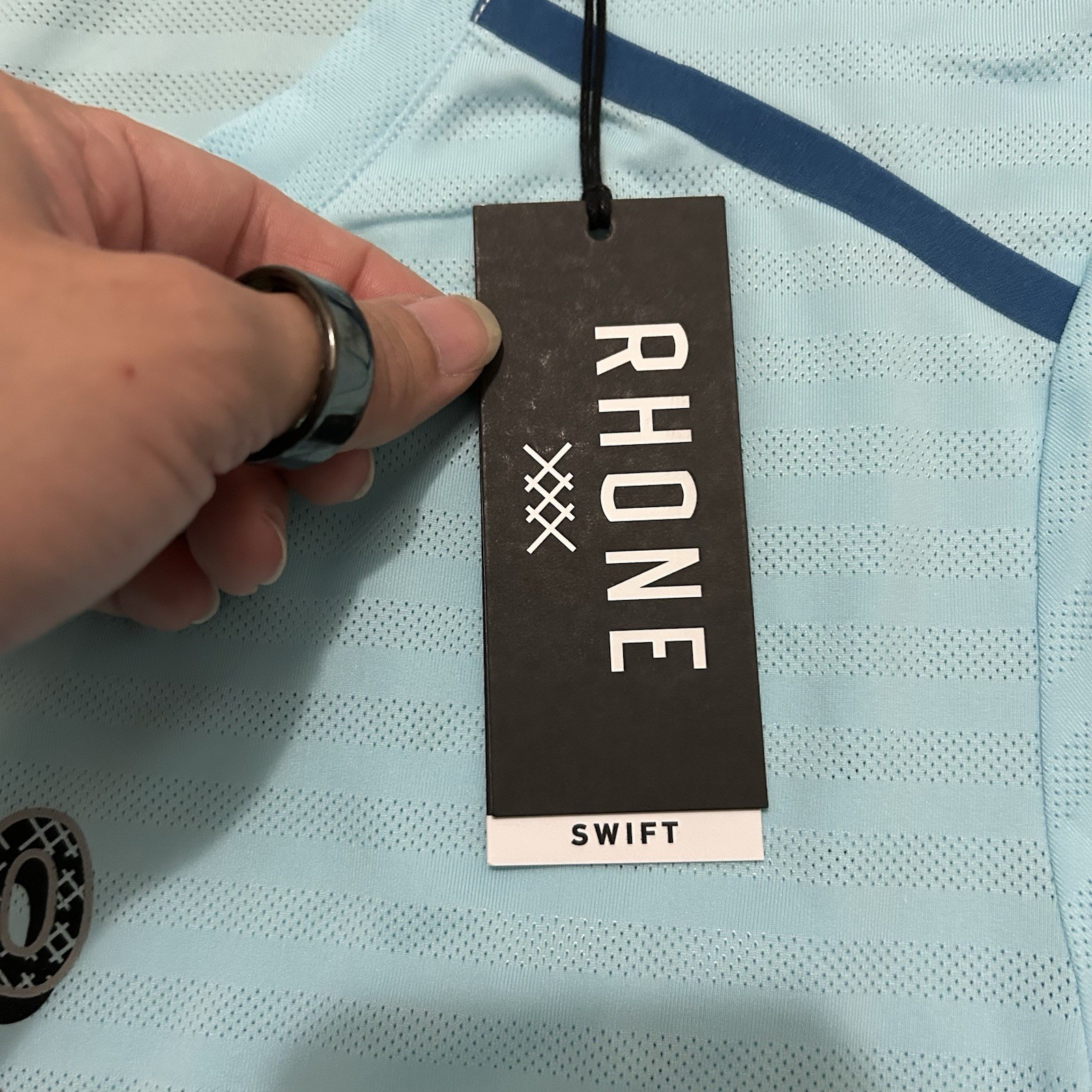 Rhone Swift Short Sleeve Shirt Hello Jacksonville Size M Castaway Blue