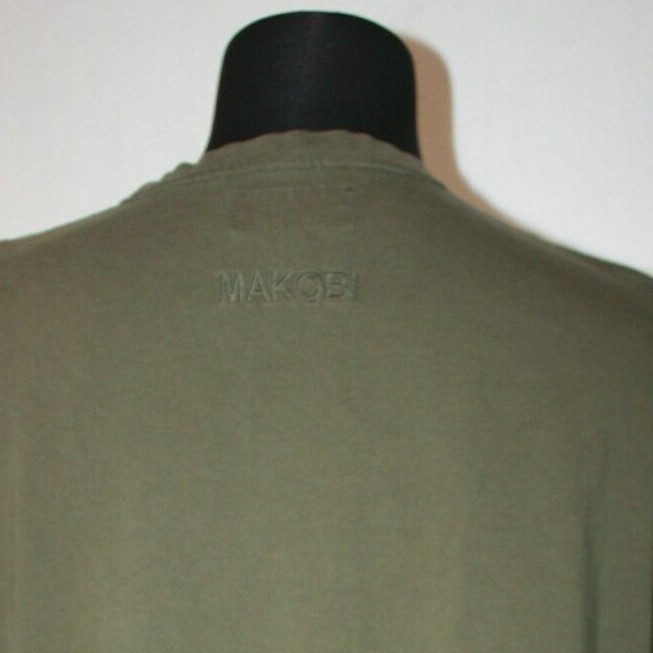 Makobi MK Sz L Fashion T-Shirt Olive Green Zippers Pleated Short Sleeves