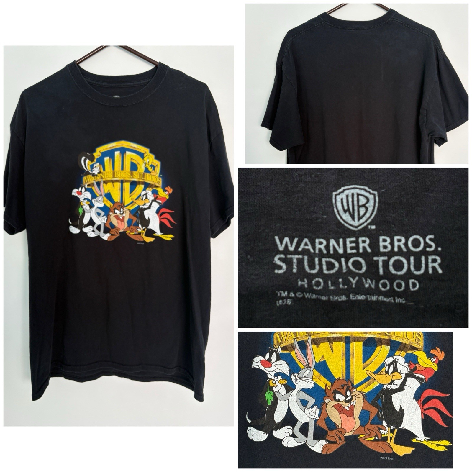 Vintage Warner Bros Hollywood Studio Tour 2006 Looney Tunes Black T Shirt Size L